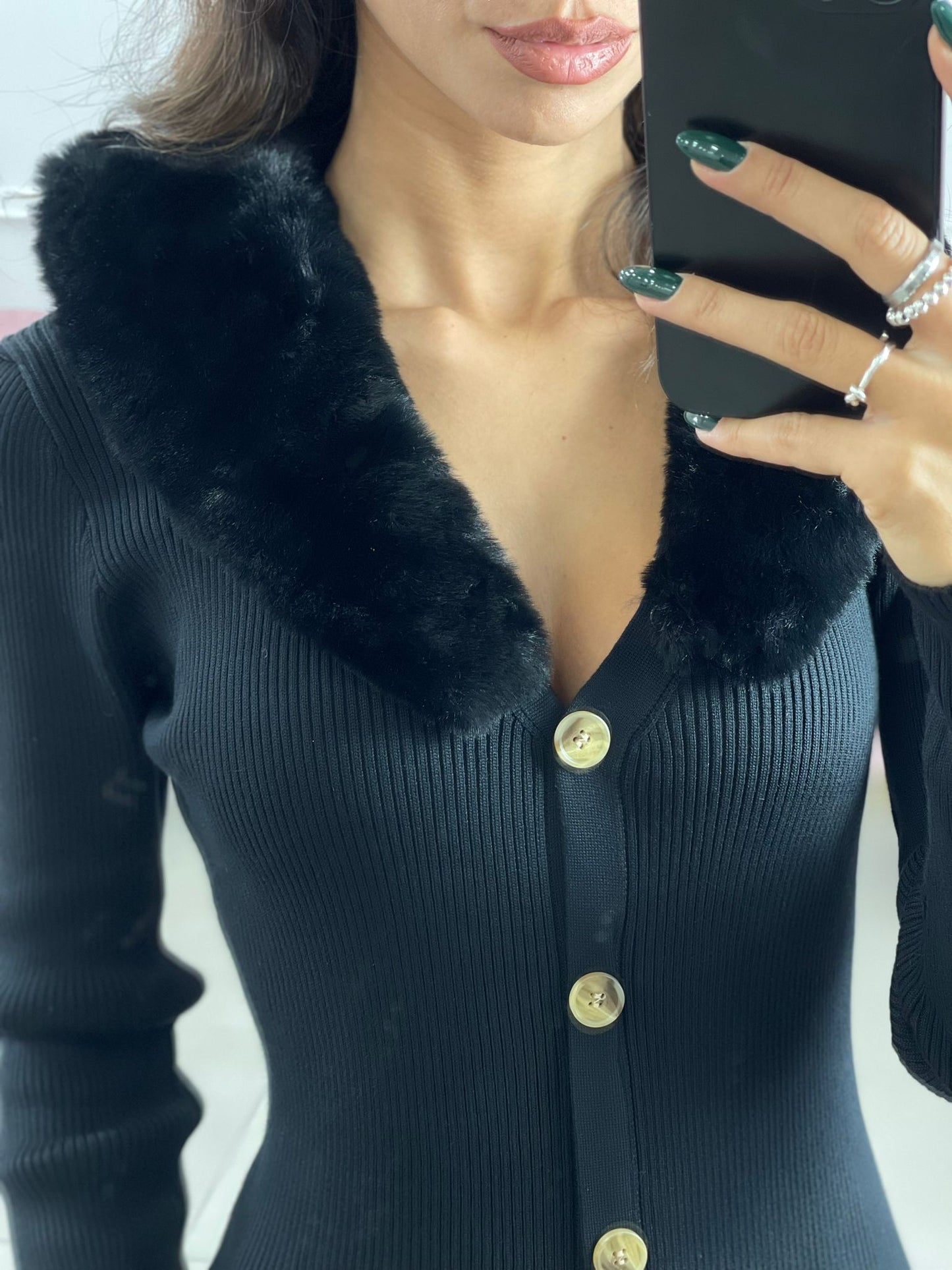 VESTITO LANA COSTINA CON COLLO PELLICCIA
