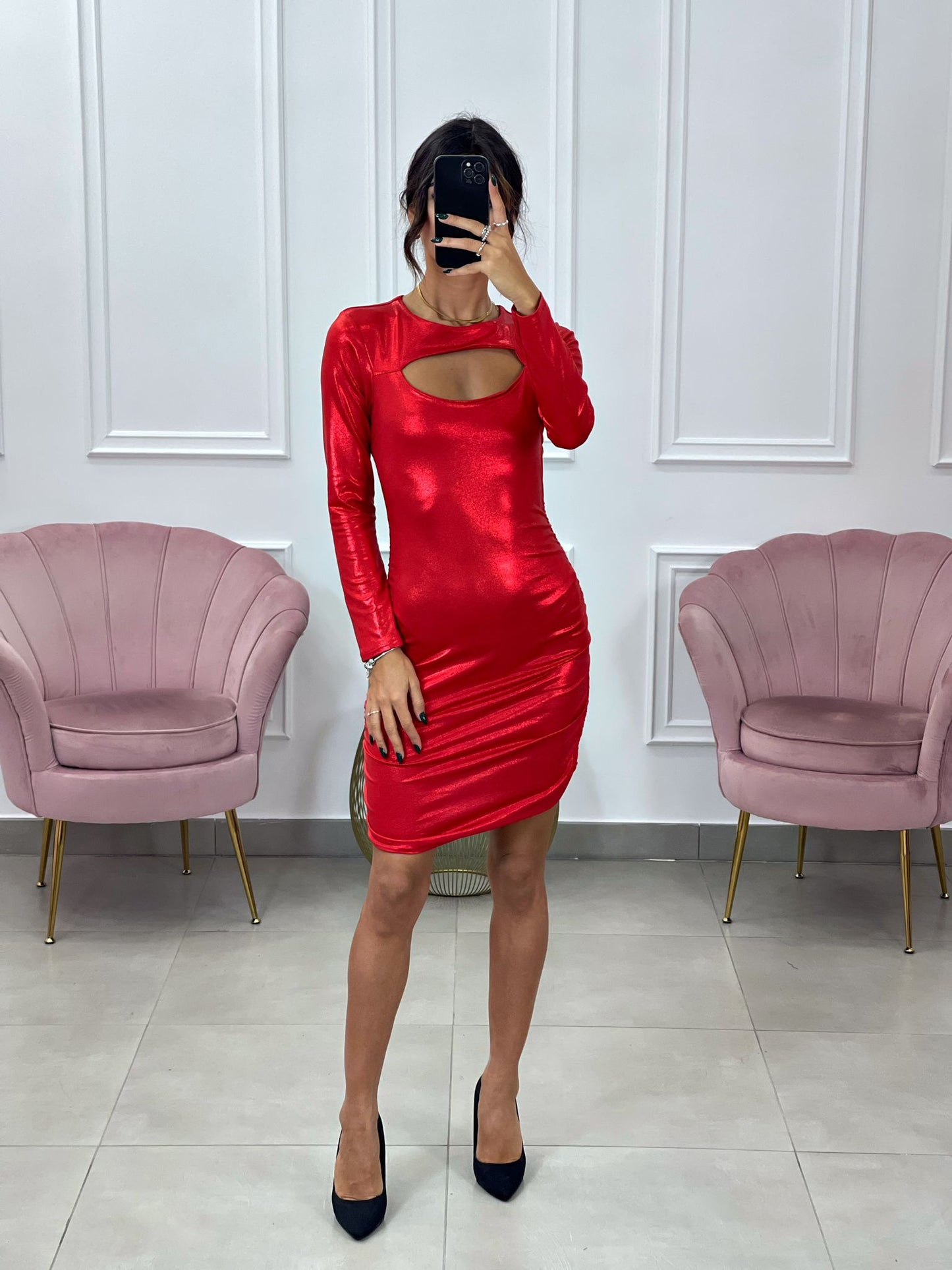 VESTITO EFFETTO METALLIZZATO SCOLLO SCHIENA