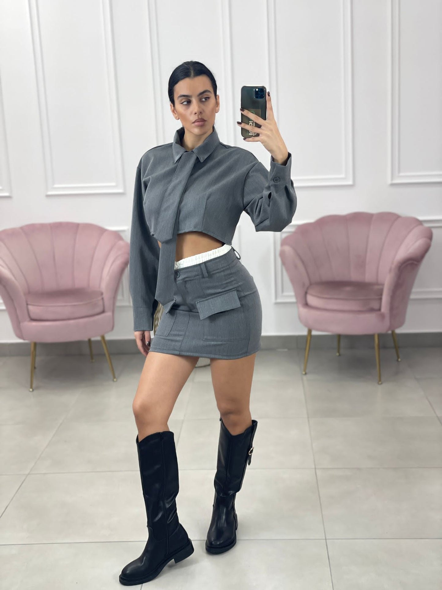 COMPLETO CAMICIA CON CRAVATTA E GONNA