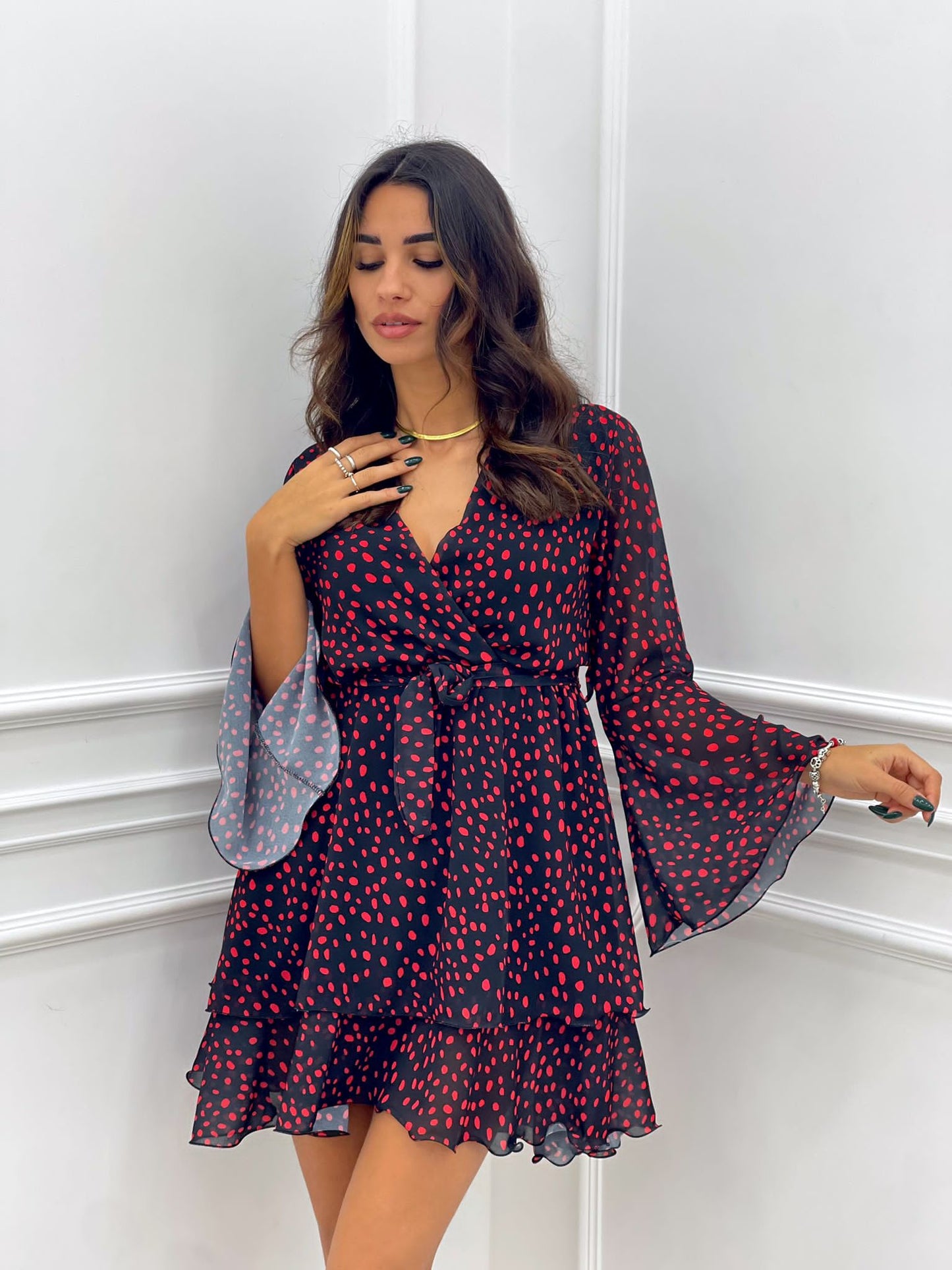 VESTITINO GEORGETTE FANTASIA POIS CON BALZE