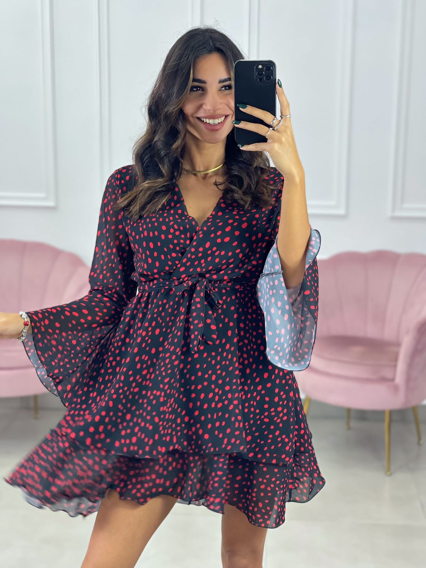 VESTITINO GEORGETTE FANTASIA POIS CON BALZE