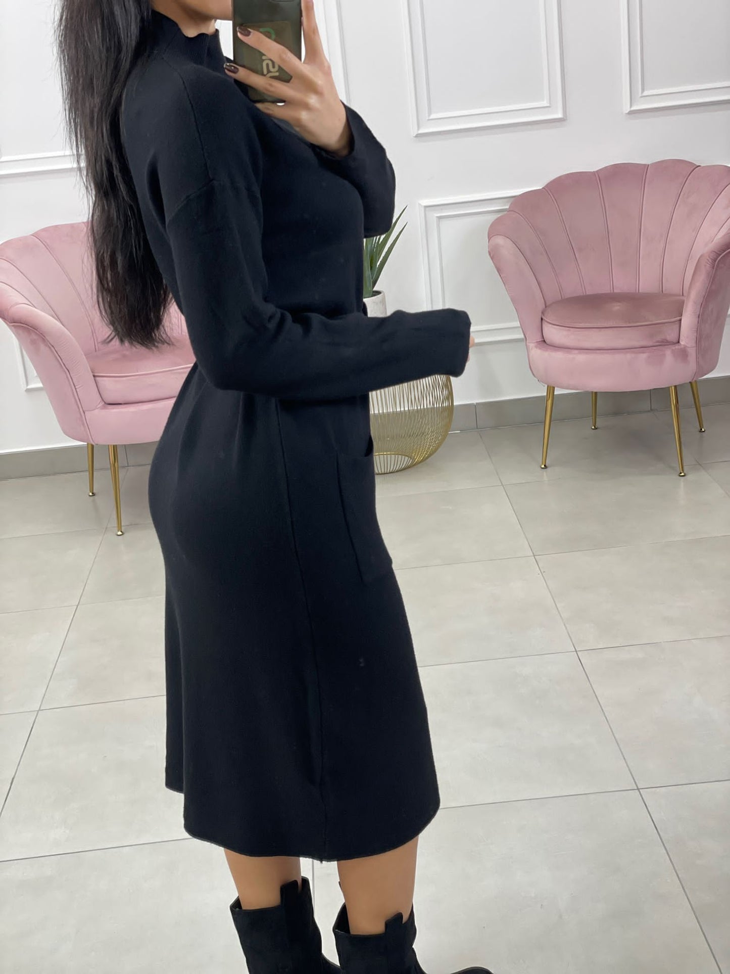 VESTITO MEZZO COLLO CON TASCHINO E CINTURA