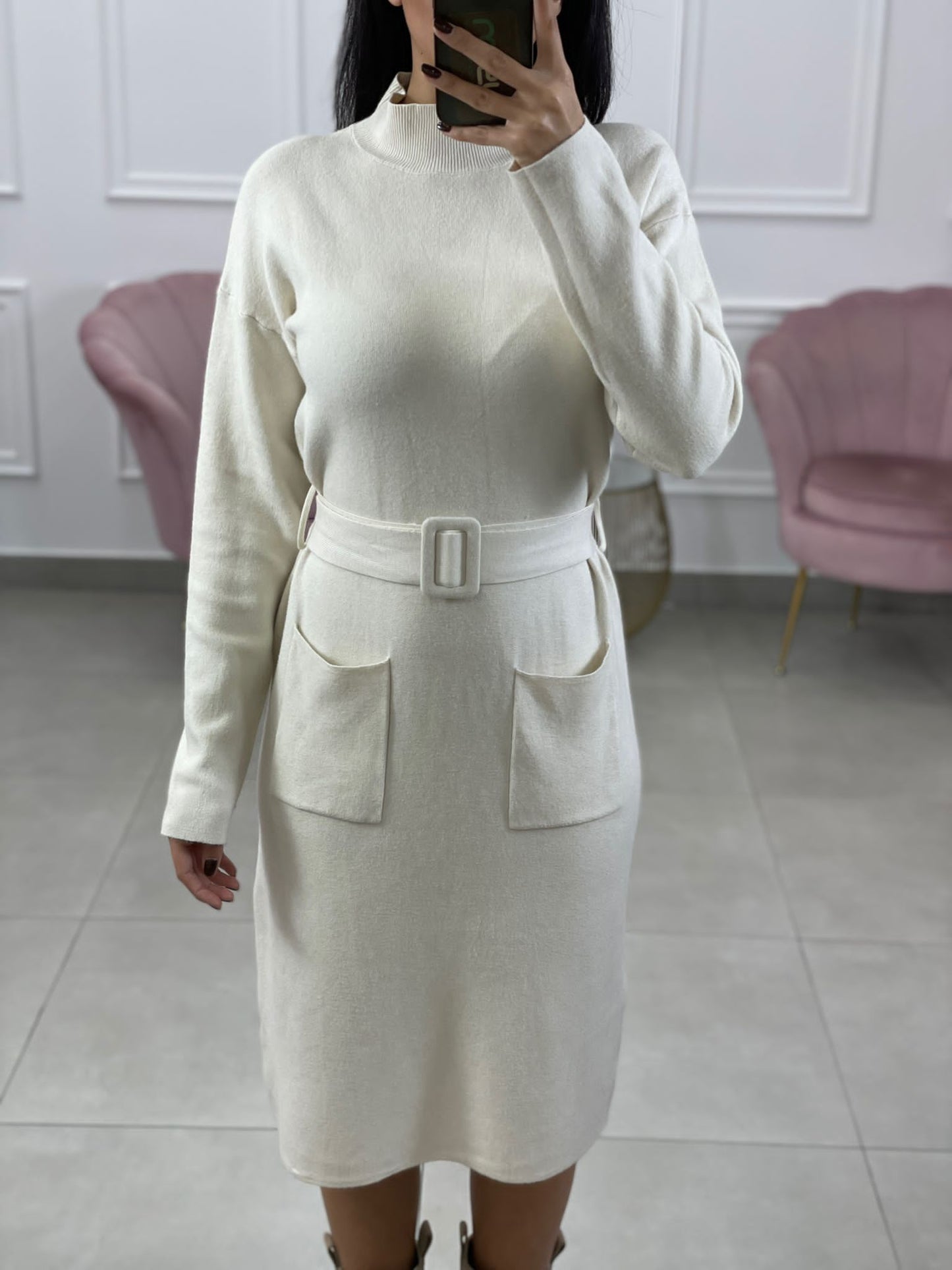 VESTITO MEZZO COLLO CON TASCHINO E CINTURA
