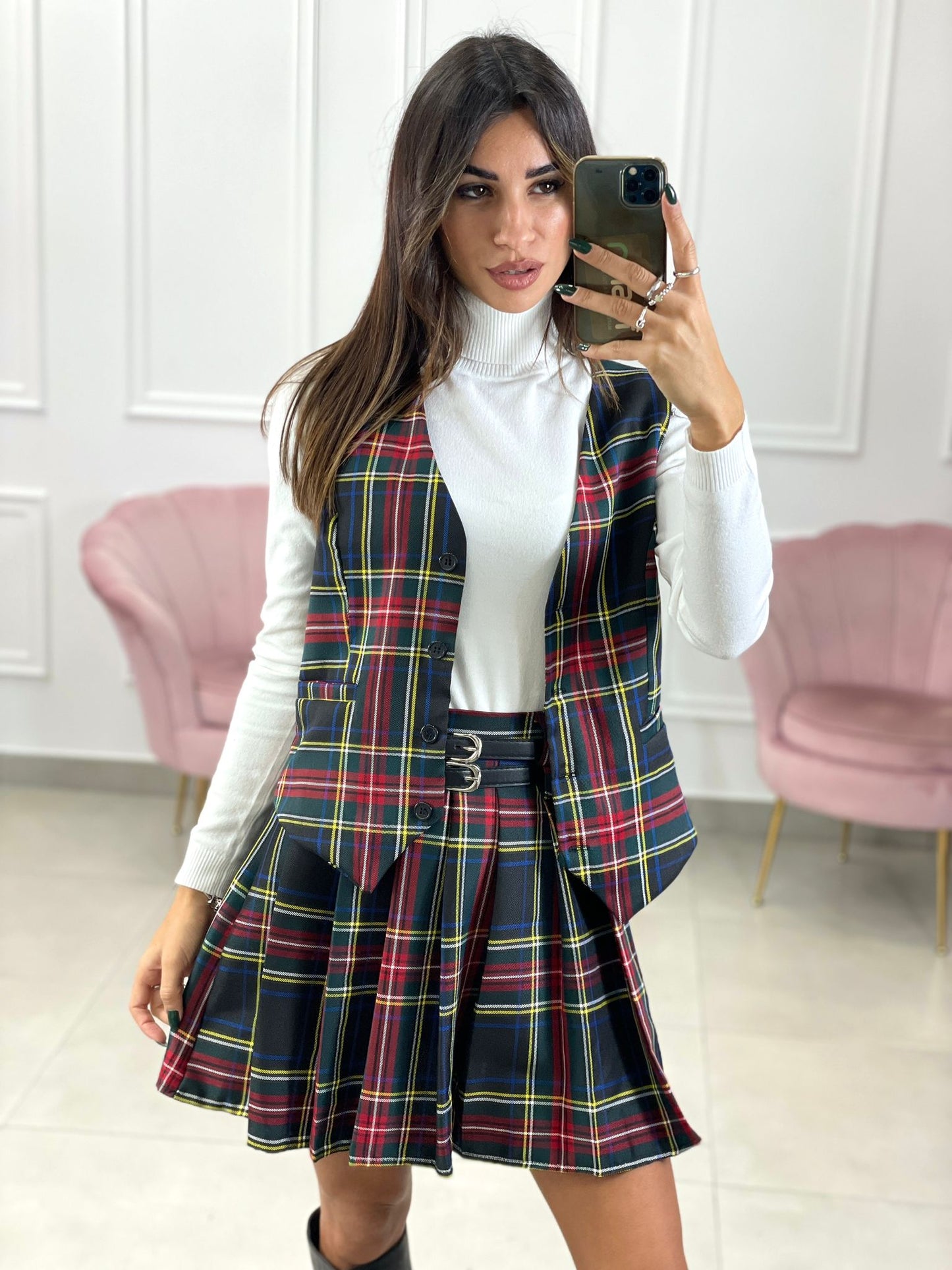 GILET TARTAN CON BOTTONI