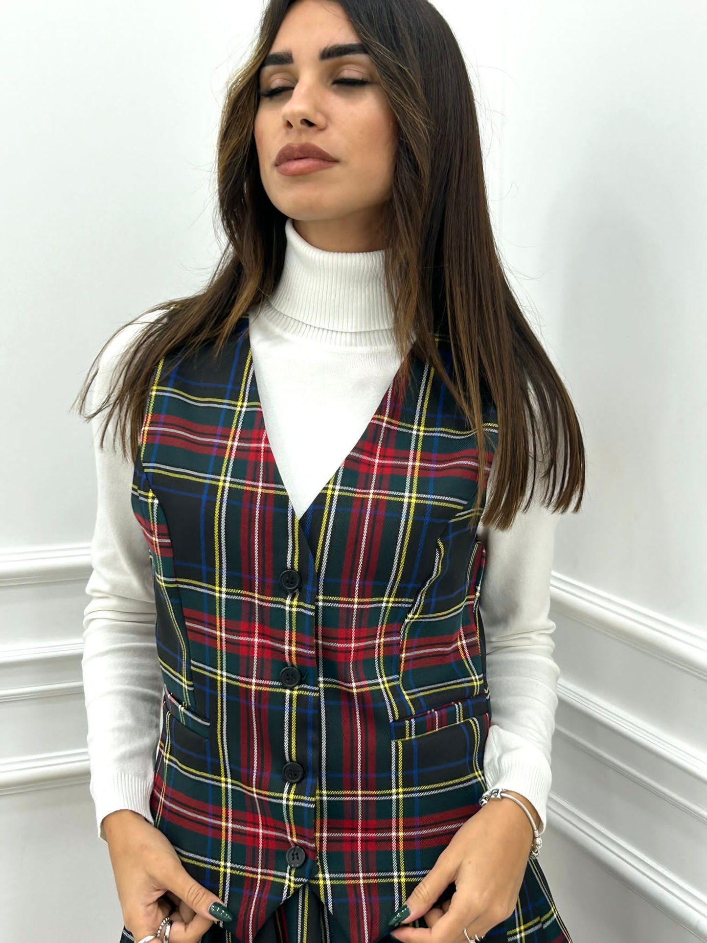 GILET TARTAN CON BOTTONI