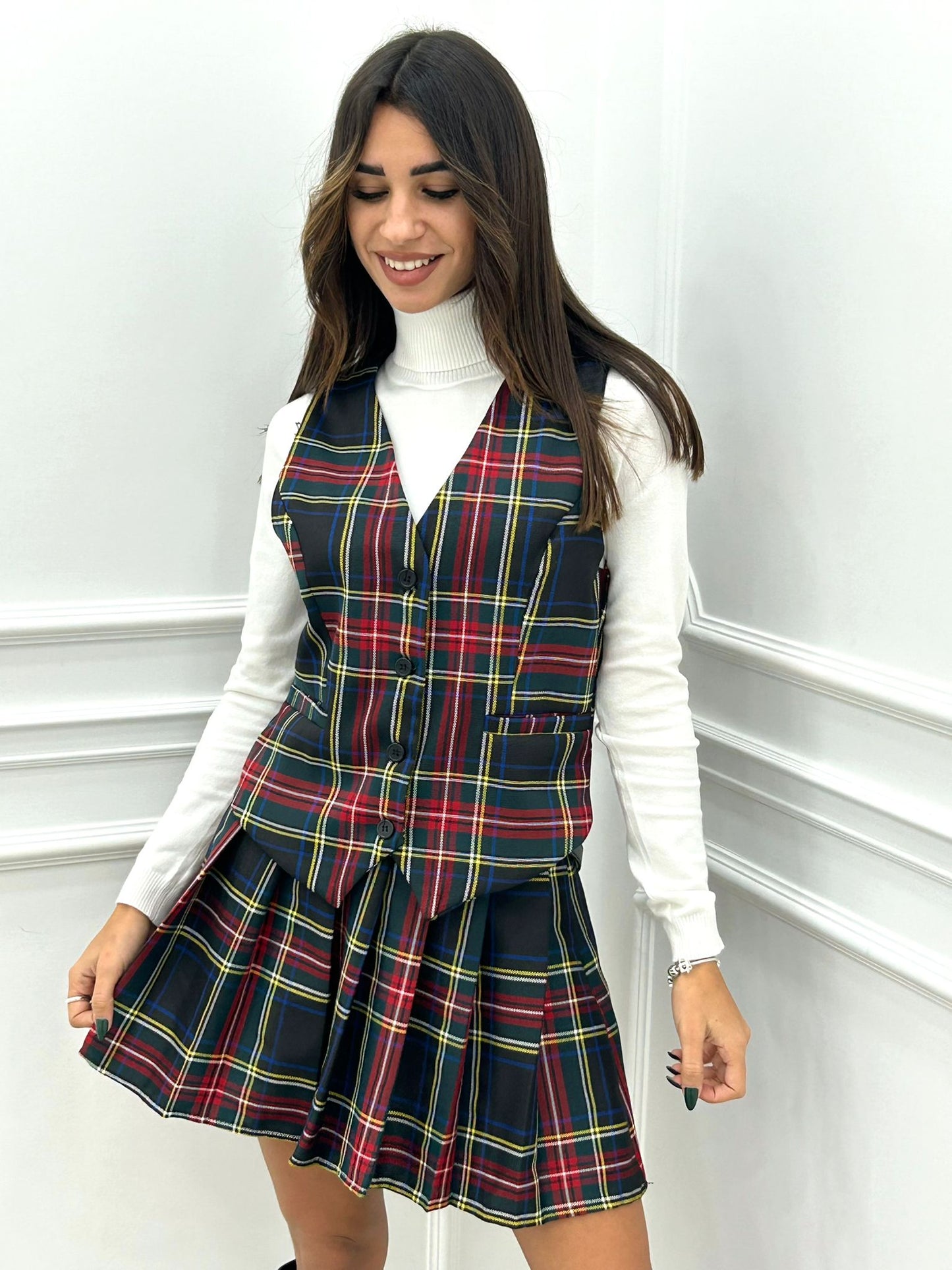 GILET TARTAN CON BOTTONI