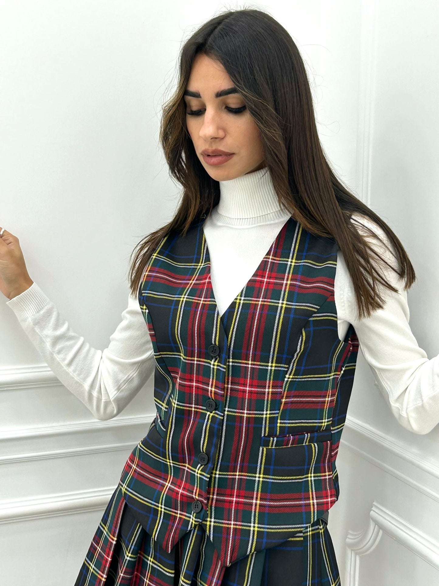 GILET TARTAN CON BOTTONI