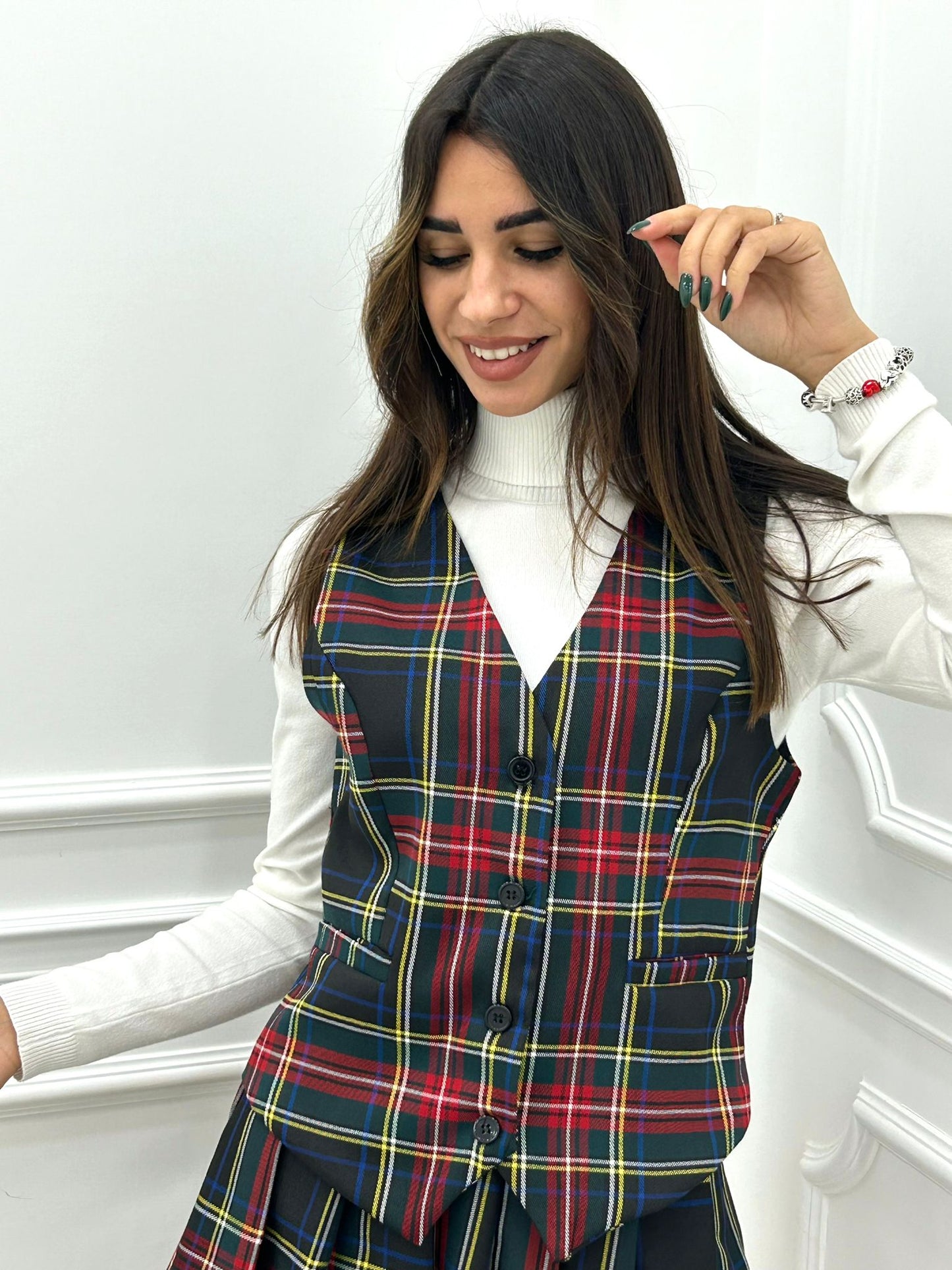 GILET TARTAN CON BOTTONI