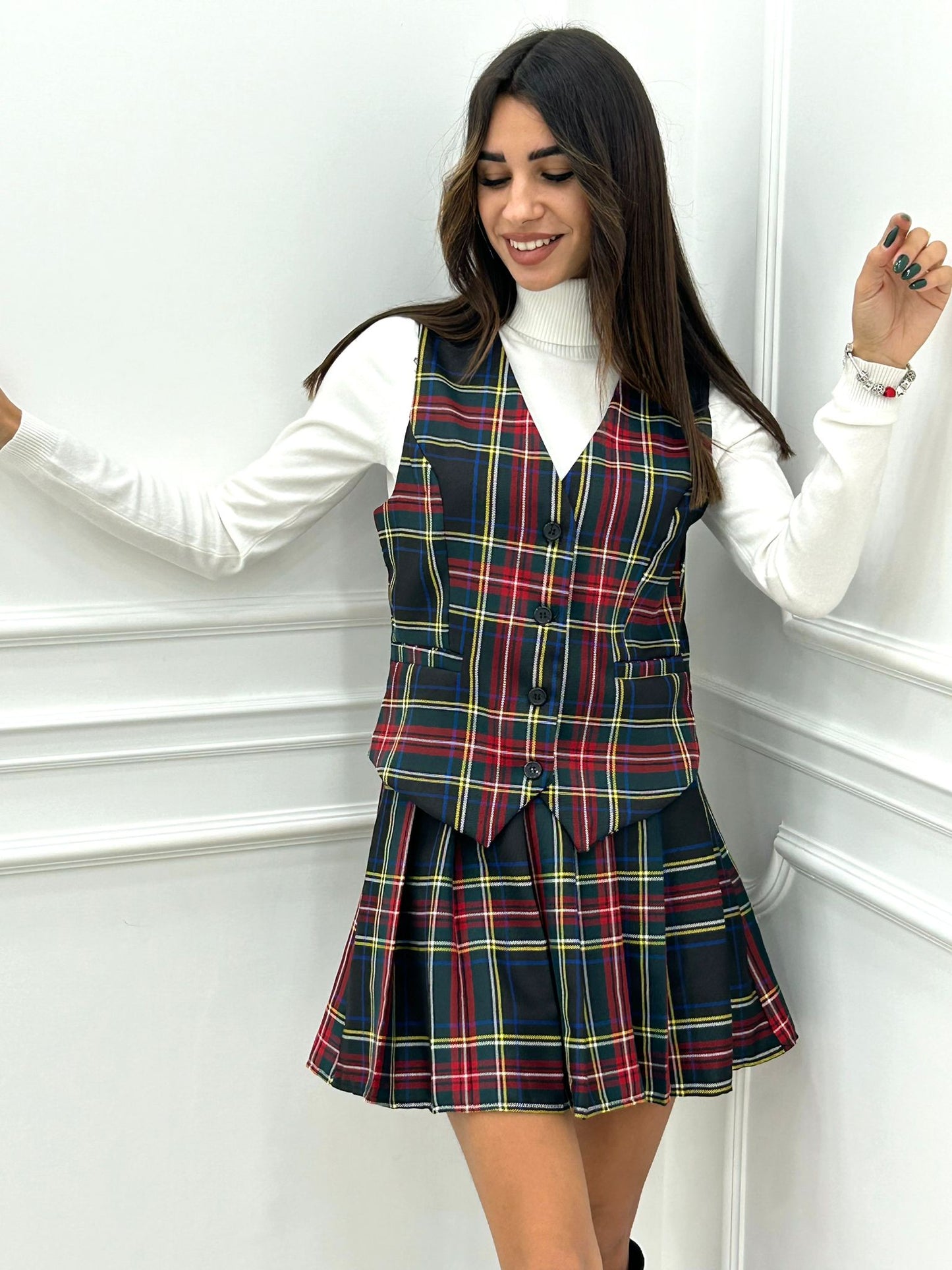 GILET TARTAN CON BOTTONI
