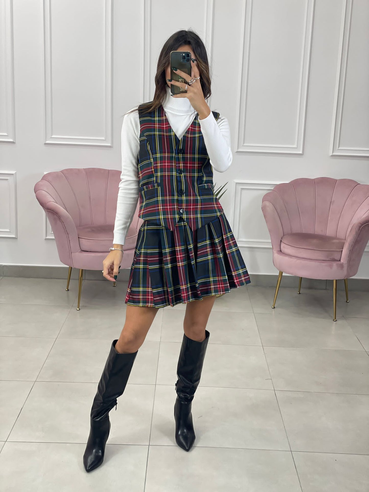 GILET TARTAN CON BOTTONI