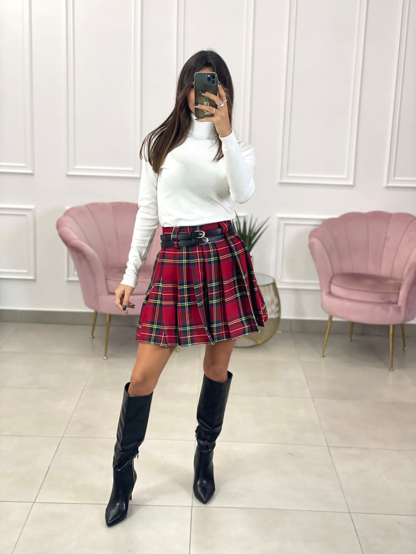 GONNA TARTAN CON CINTURINO