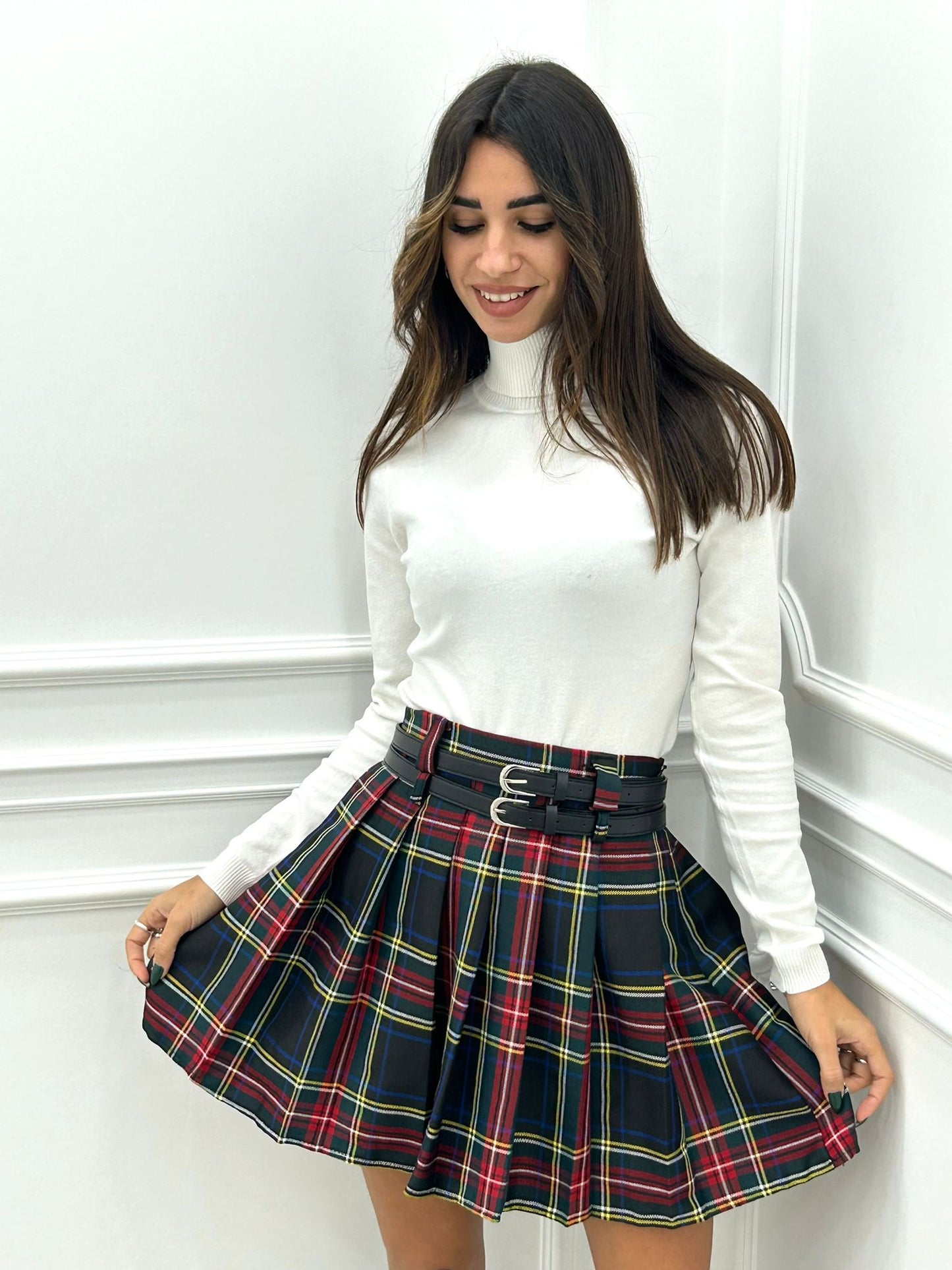 GONNA TARTAN CON CINTURINO