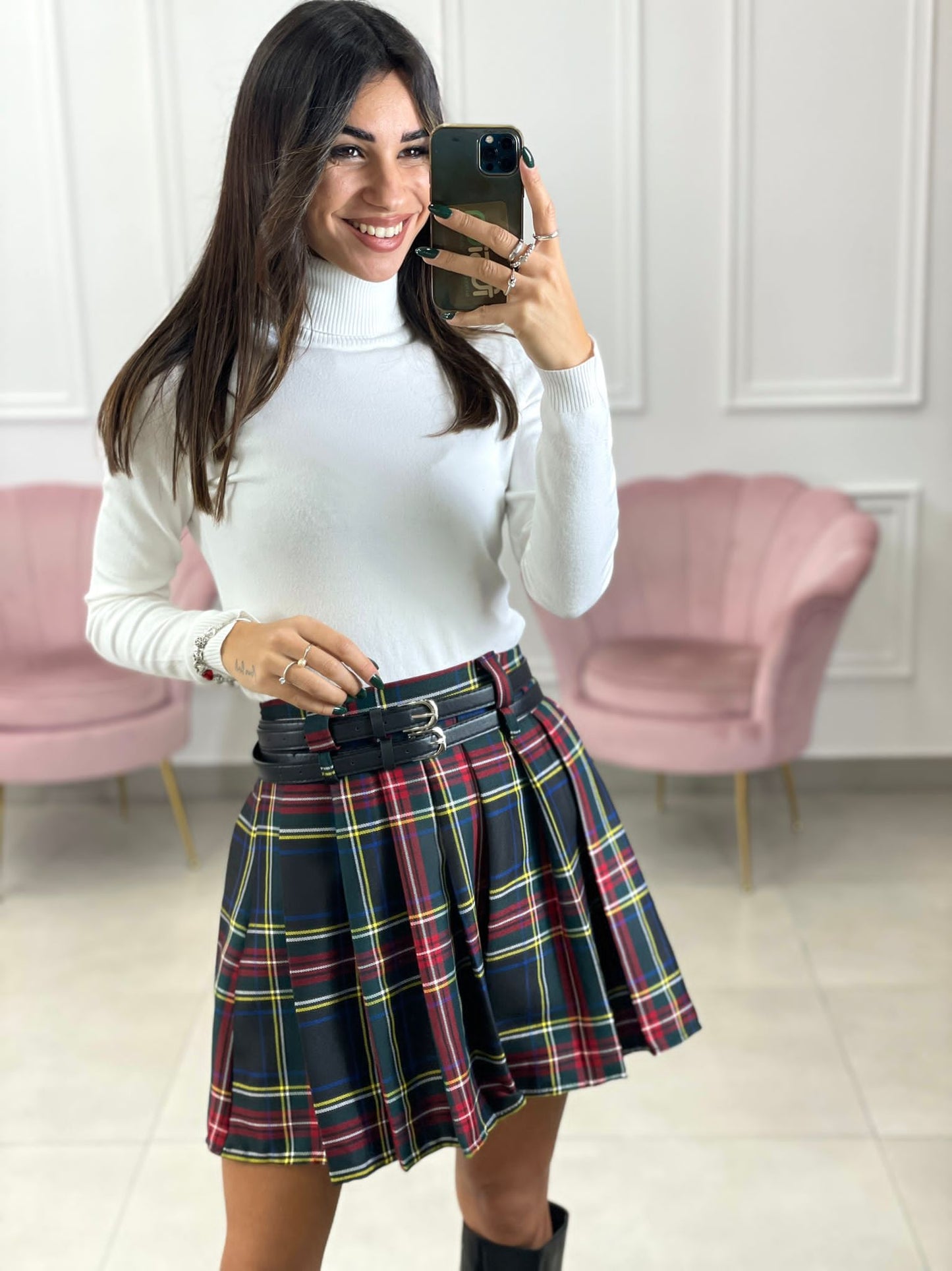 GONNA TARTAN CON CINTURINO