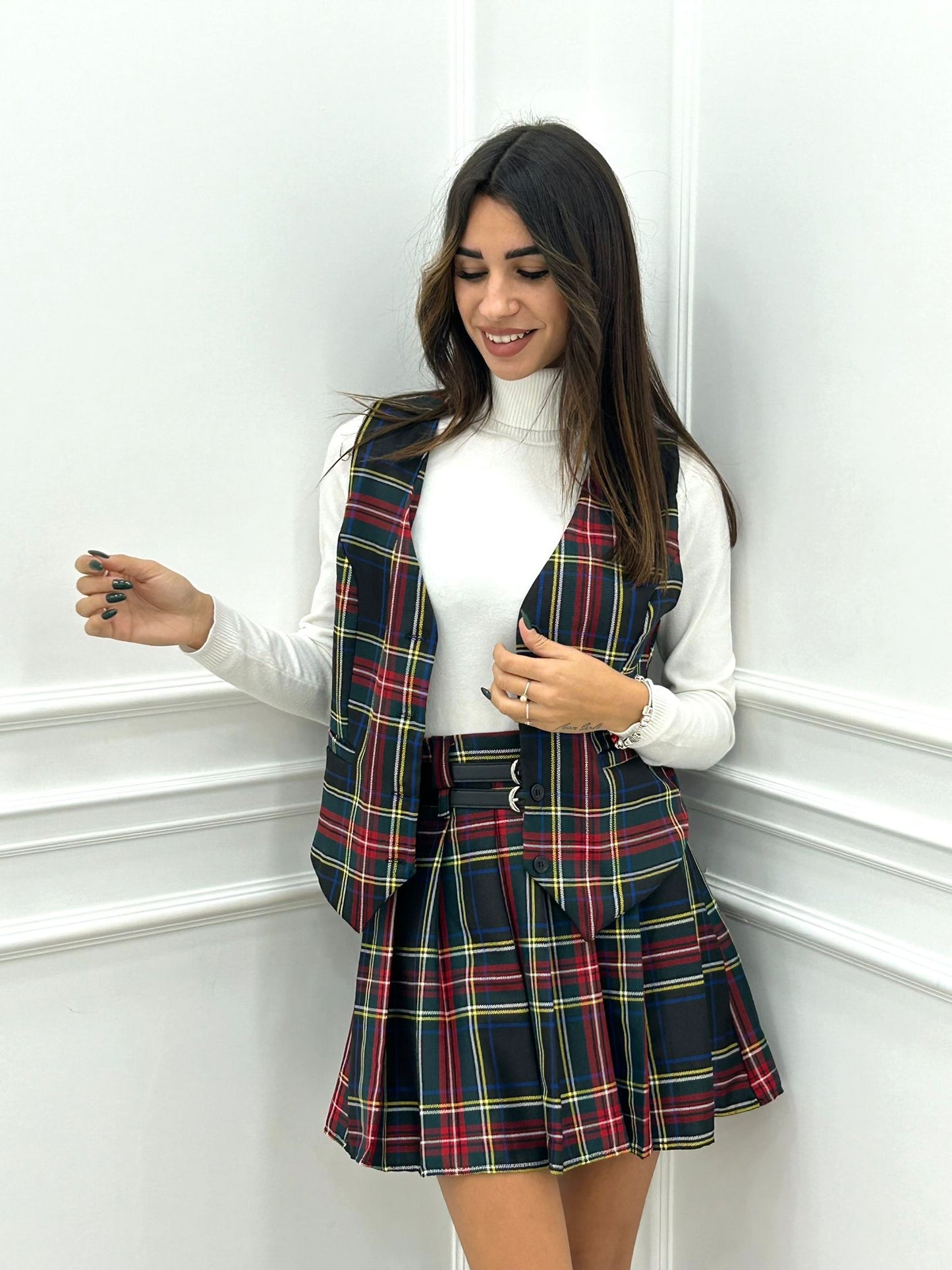 GONNA TARTAN CON CINTURINO
