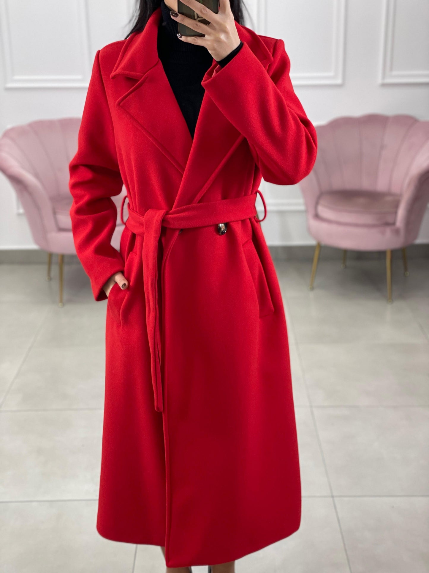 CAPPOTTO IN PANNO DOPPIO PETTO CON CINTURA