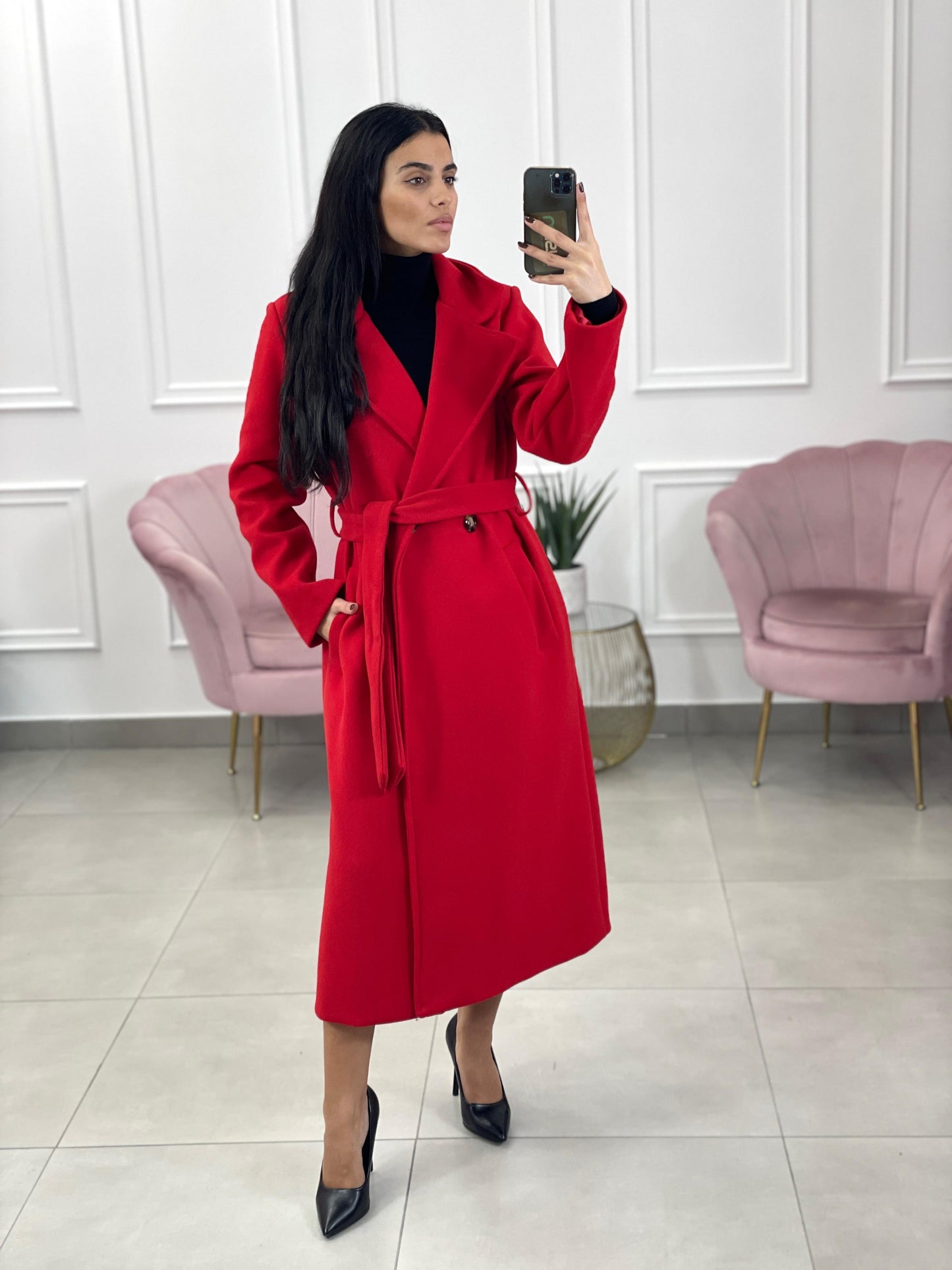 CAPPOTTO IN PANNO DOPPIO PETTO CON CINTURA