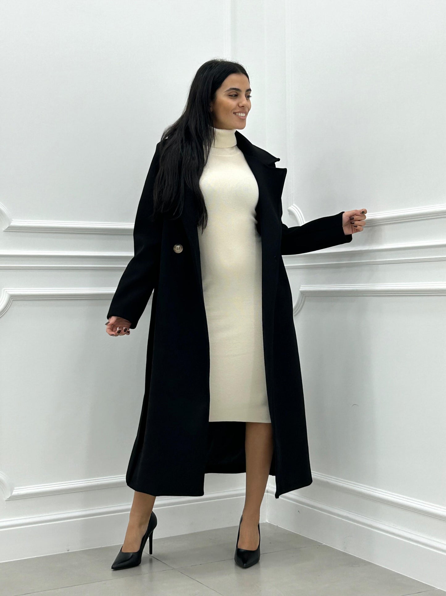 CAPPOTTO IN PANNO DOPPIO PETTO CON CINTURA