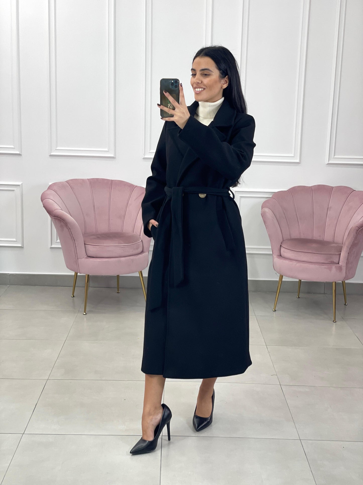 CAPPOTTO IN PANNO DOPPIO PETTO CON CINTURA