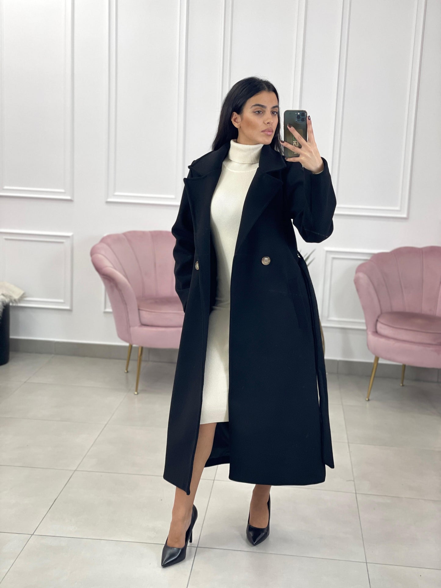 CAPPOTTO IN PANNO DOPPIO PETTO CON CINTURA