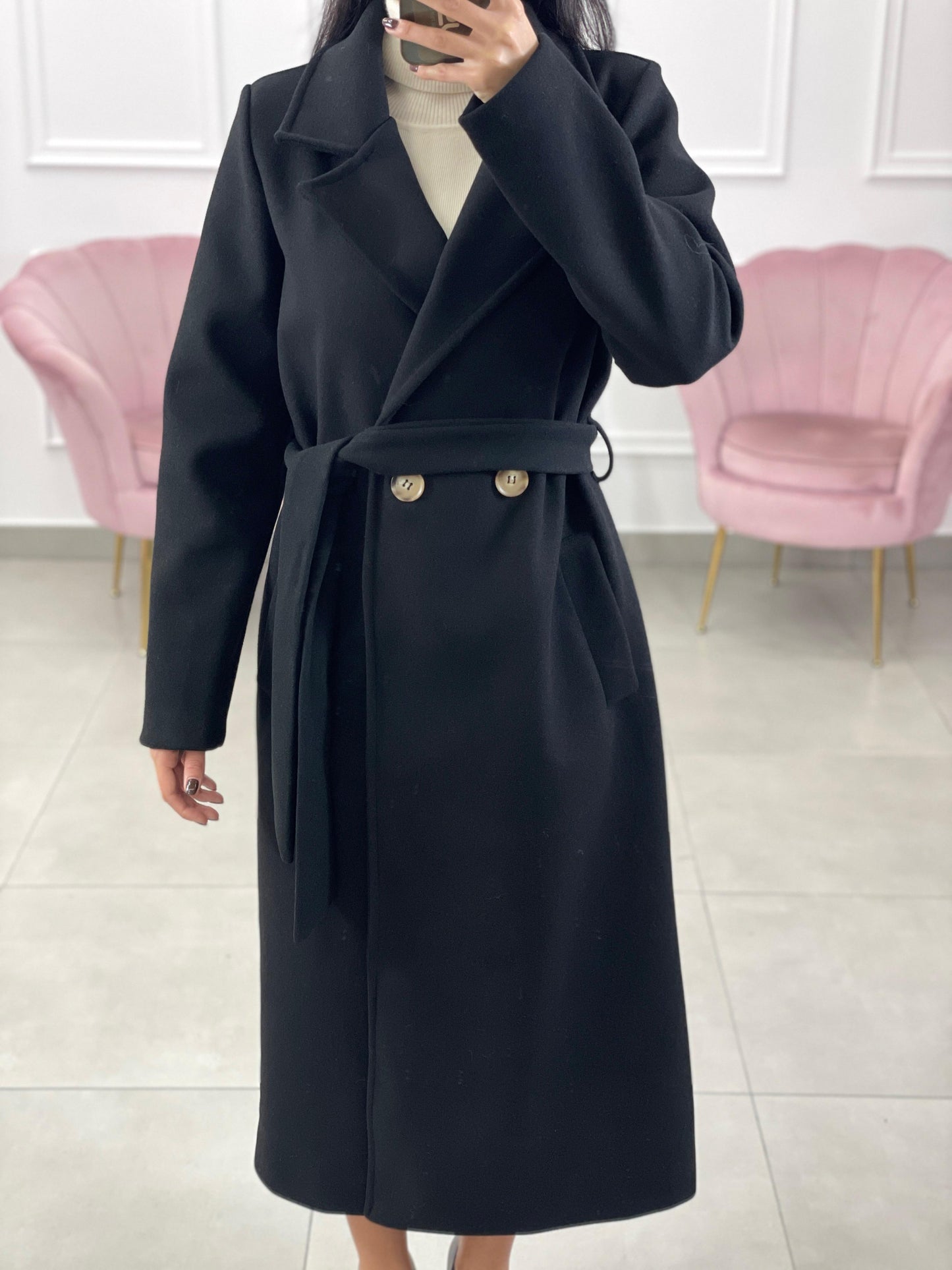 CAPPOTTO IN PANNO DOPPIO PETTO CON CINTURA