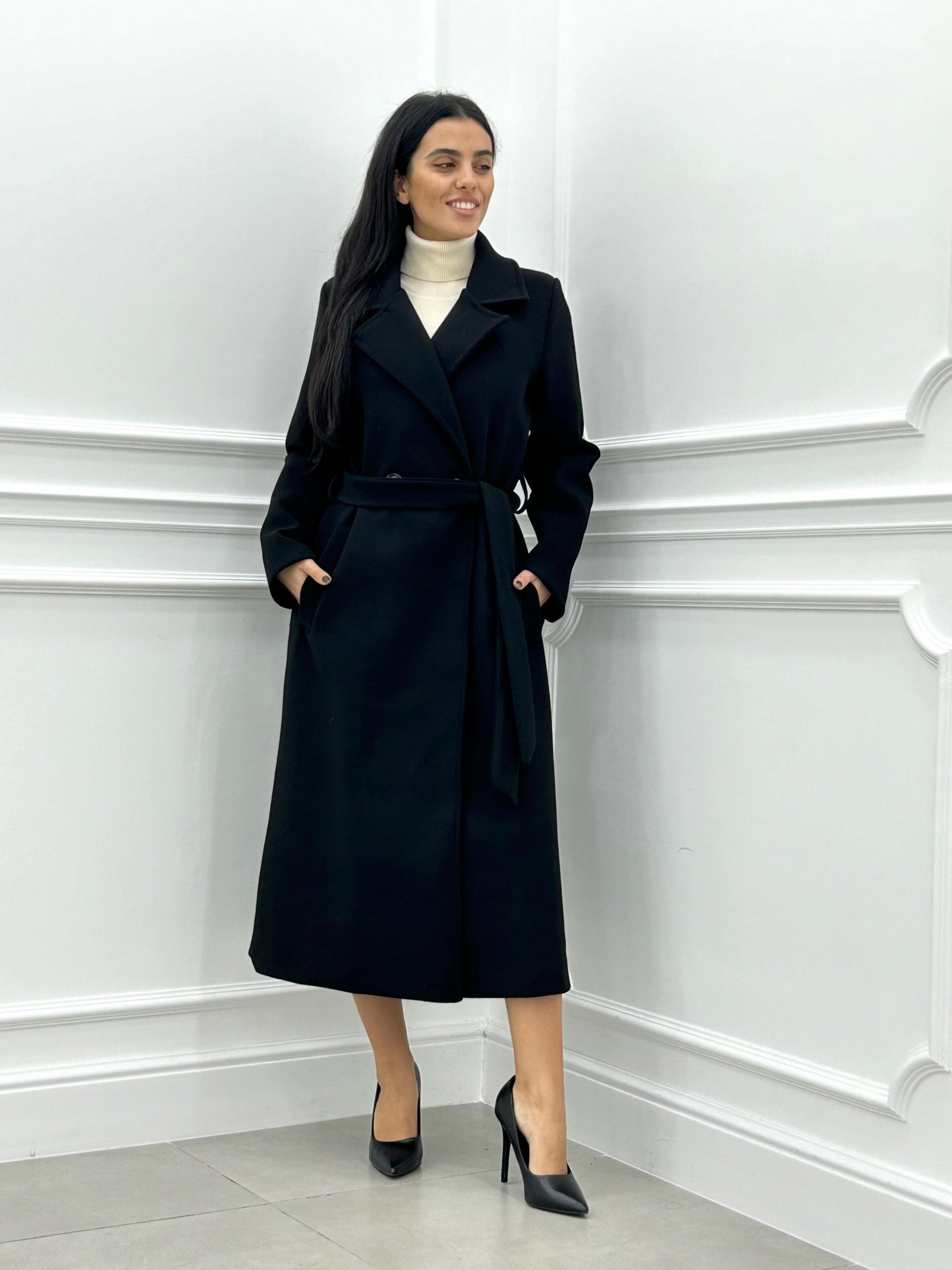 CAPPOTTO IN PANNO DOPPIO PETTO CON CINTURA