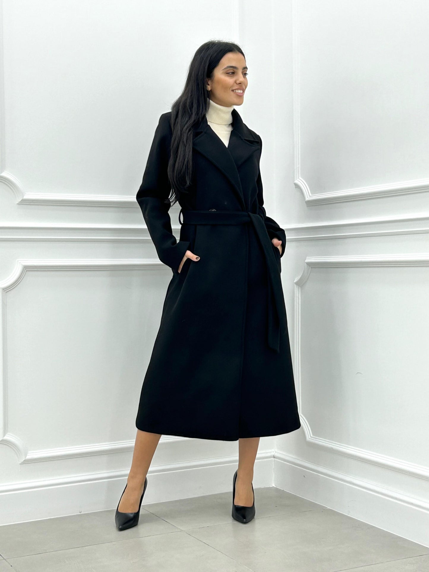 CAPPOTTO IN PANNO DOPPIO PETTO CON CINTURA