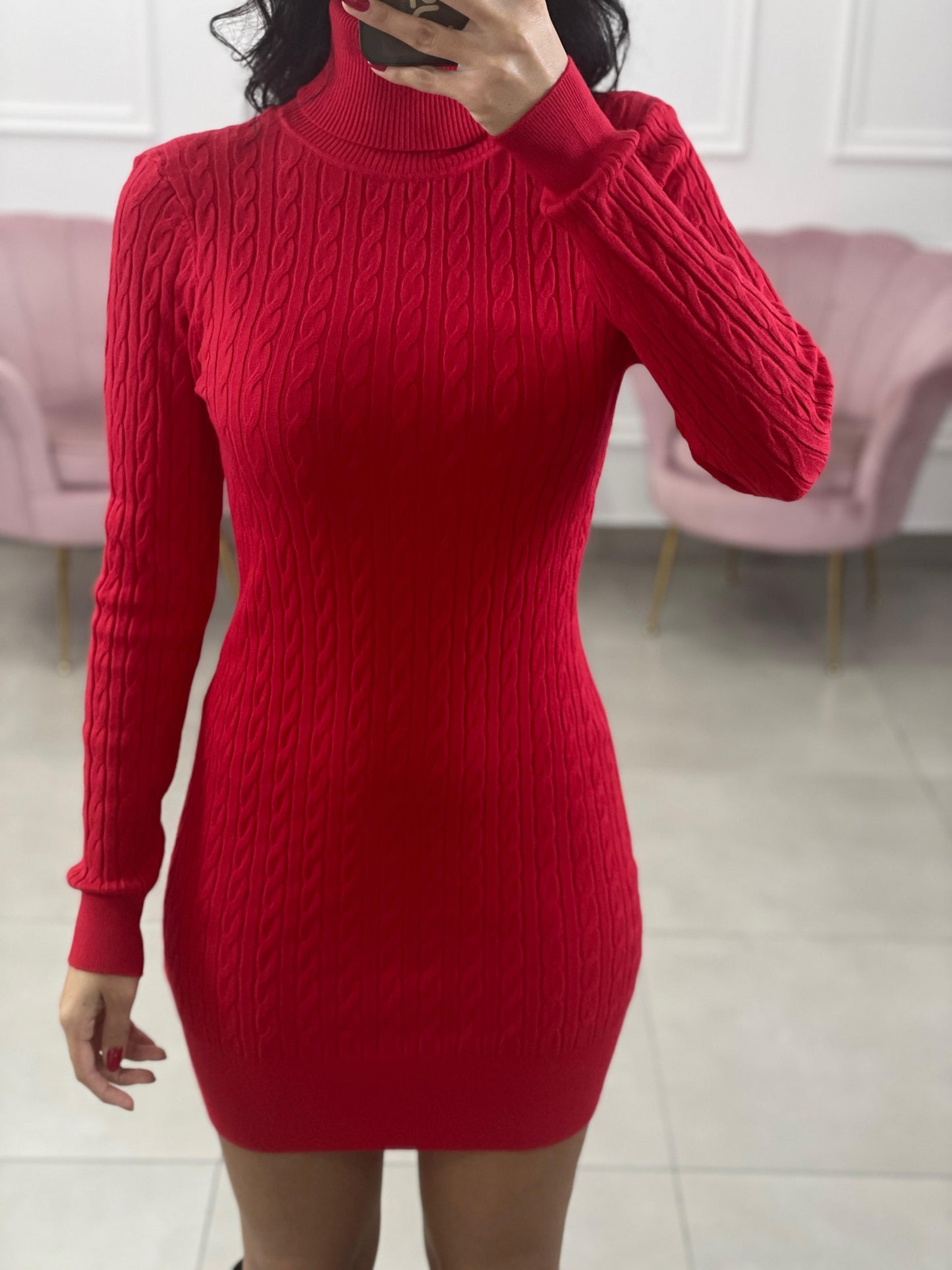 VESTITO COLLO ALTO TRAMA TRECCIA