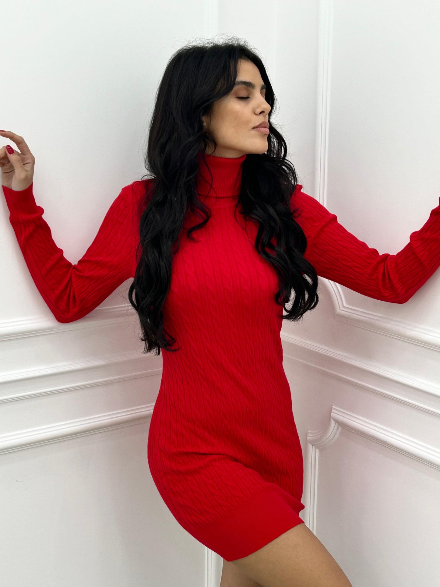 VESTITO COLLO ALTO TRAMA TRECCIA