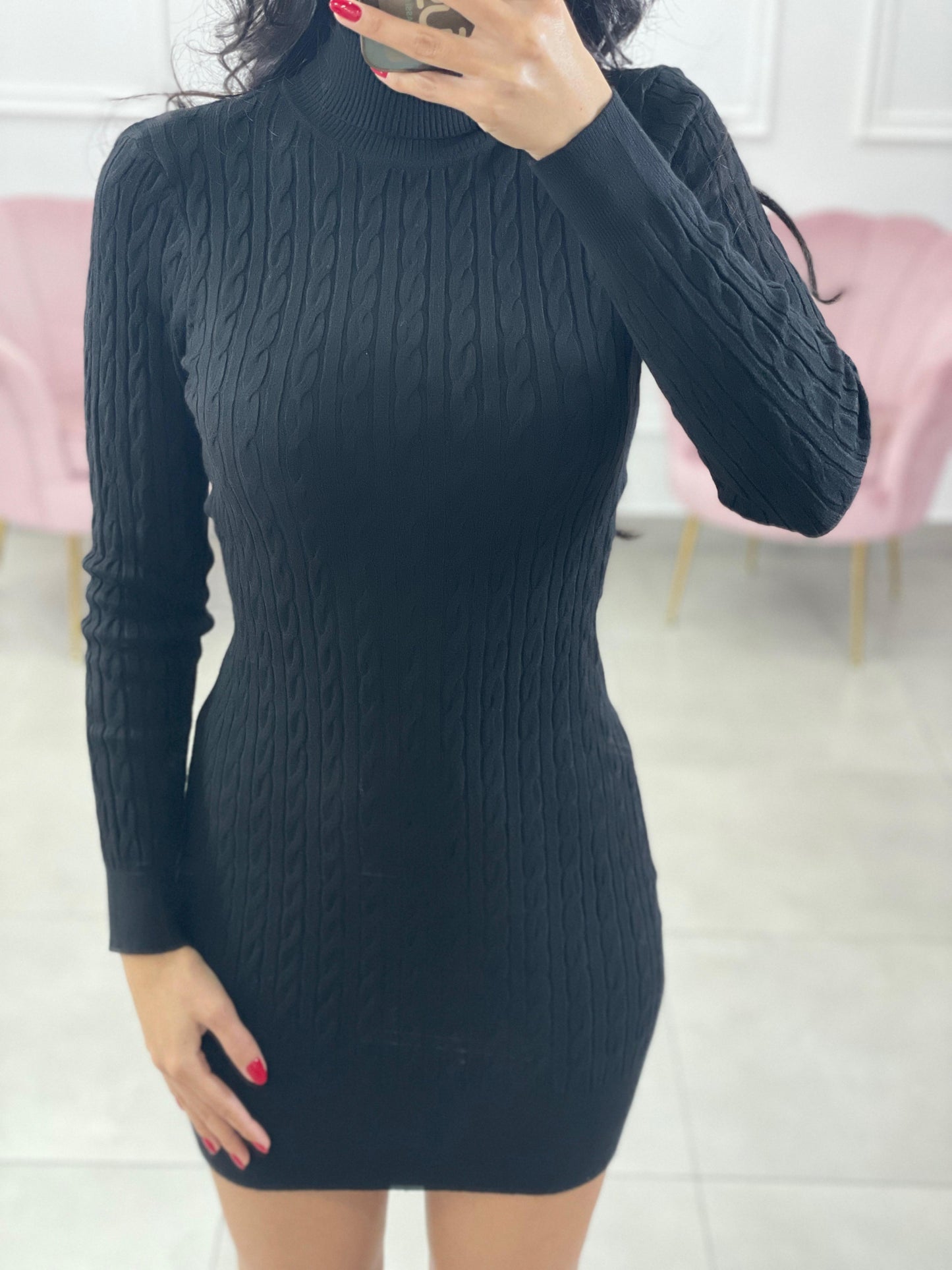 VESTITO COLLO ALTO TRAMA TRECCIA
