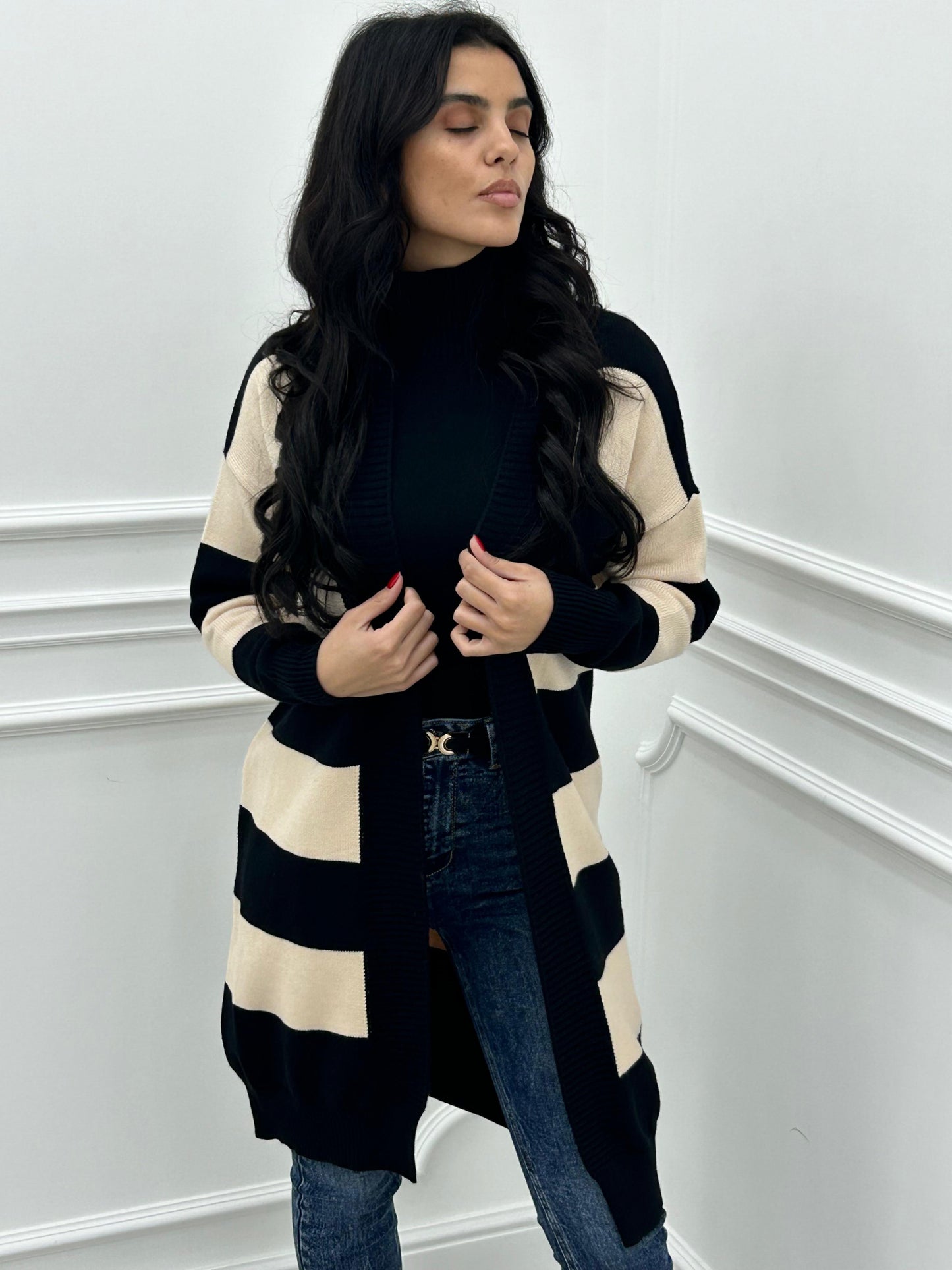 CARDIGAN LUNGO RIGHE ORIZZONTALI