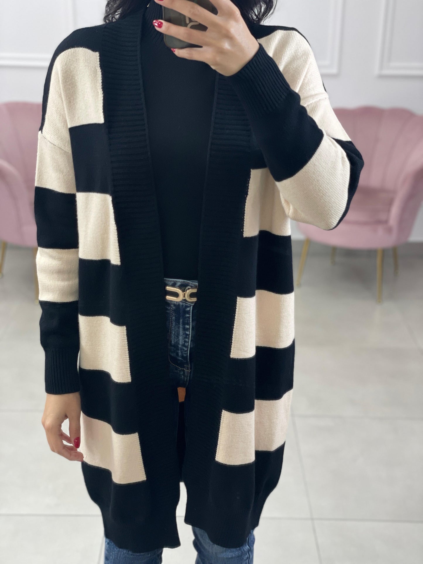 CARDIGAN LUNGO RIGHE ORIZZONTALI