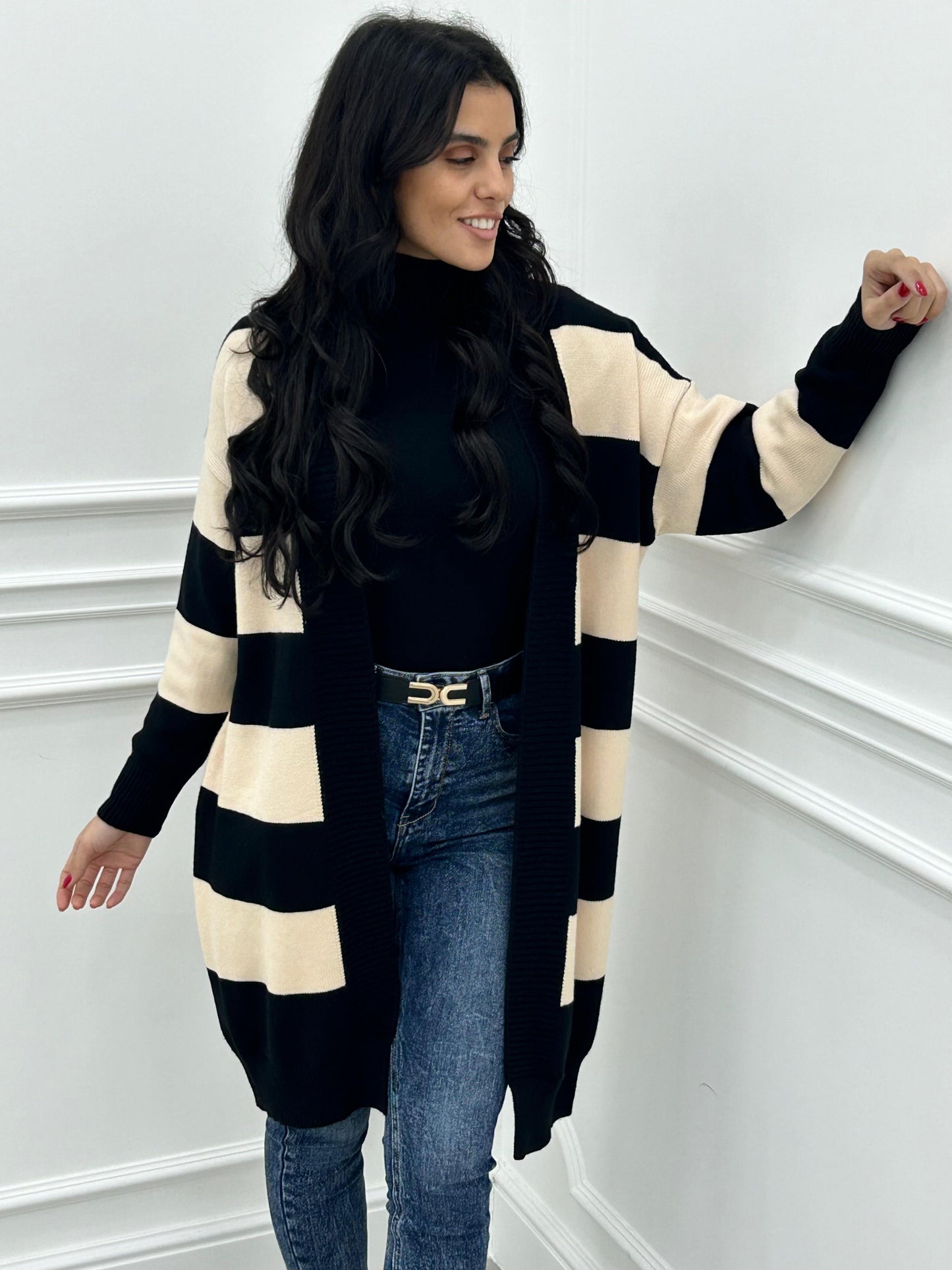 CARDIGAN LUNGO RIGHE ORIZZONTALI