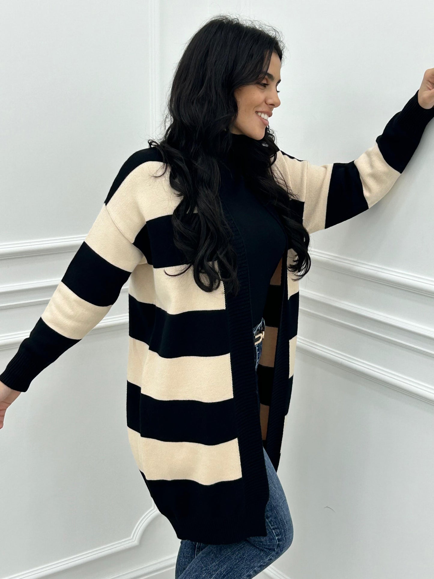 CARDIGAN LUNGO RIGHE ORIZZONTALI