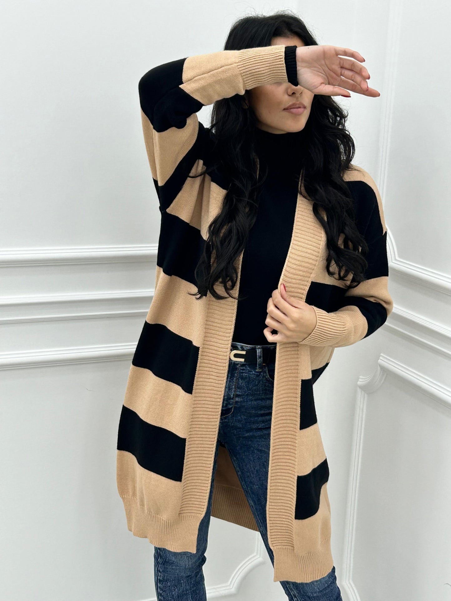 CARDIGAN LUNGO RIGHE ORIZZONTALI