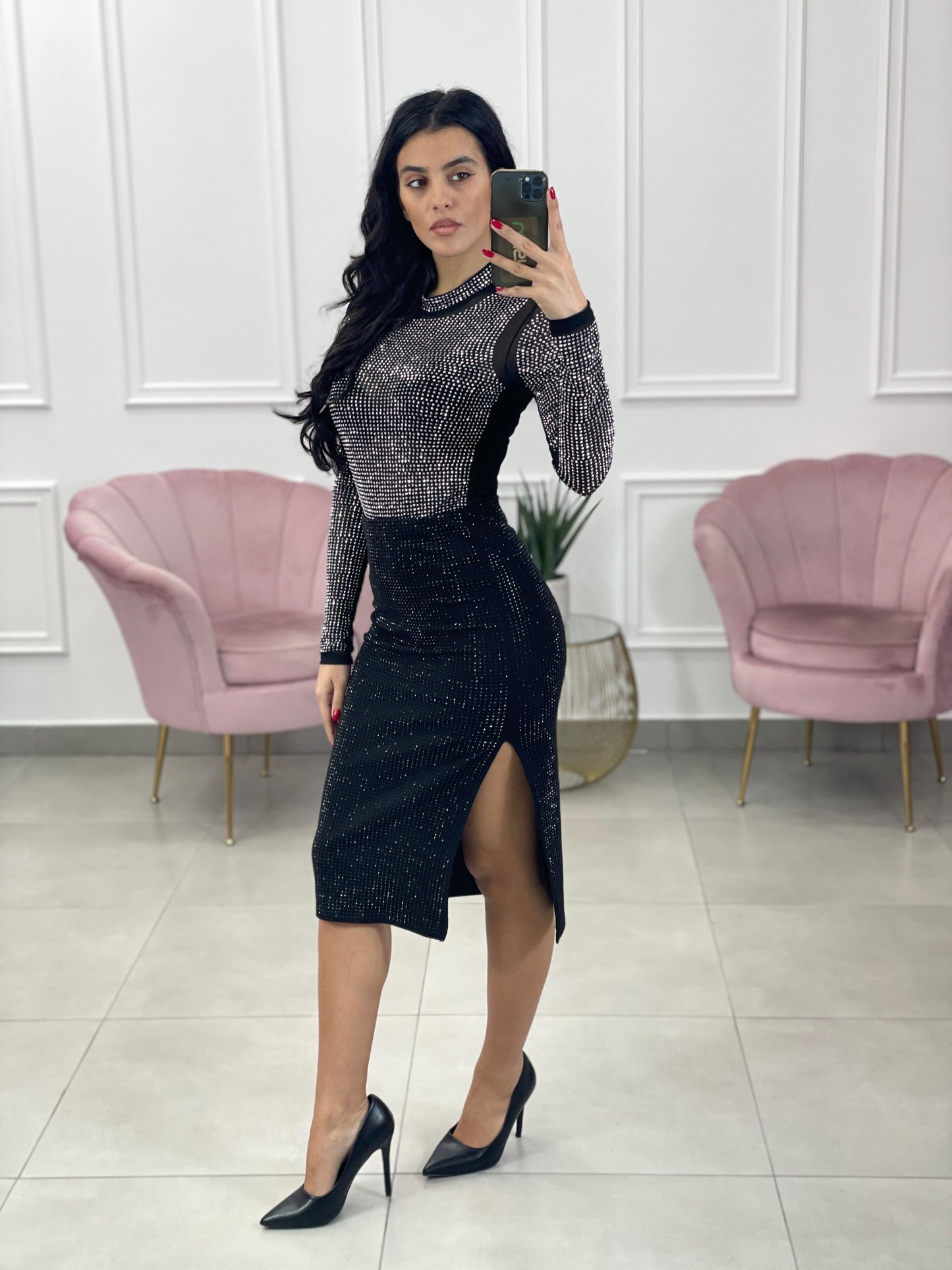 GONNA TUBINO CON STRASS E SPACCO LATERALE