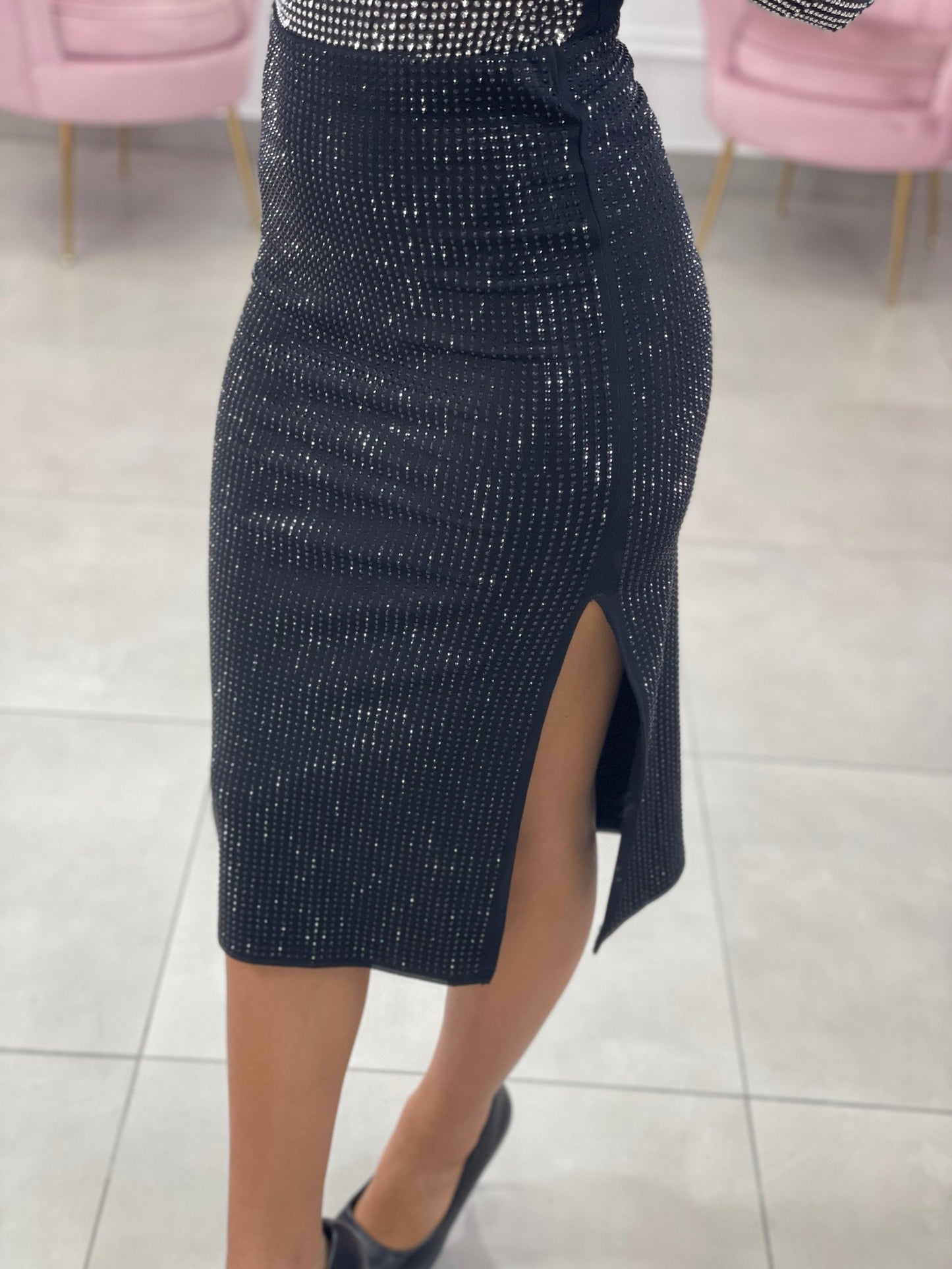 GONNA TUBINO CON STRASS E SPACCO LATERALE