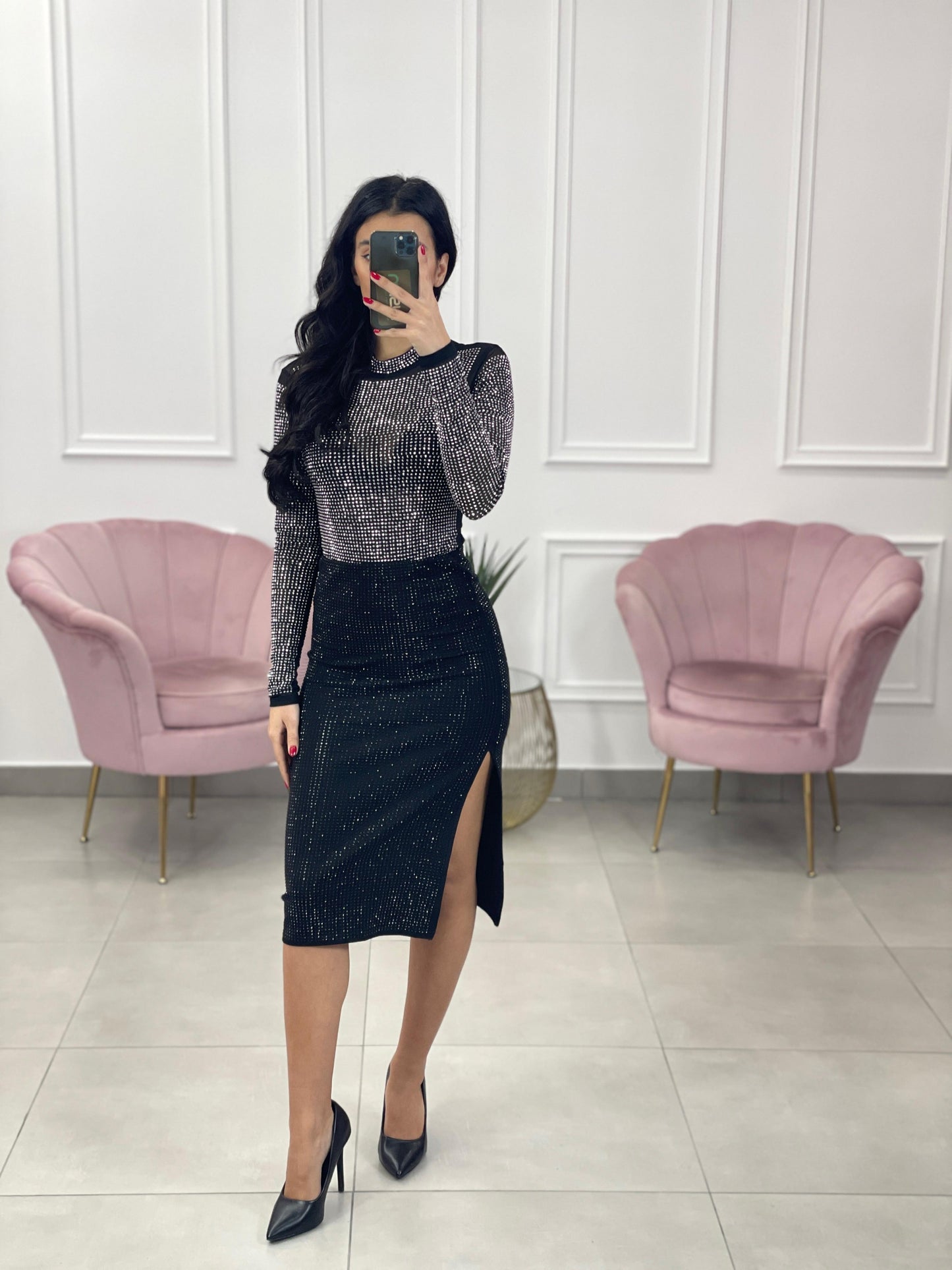 GONNA TUBINO CON STRASS E SPACCO LATERALE