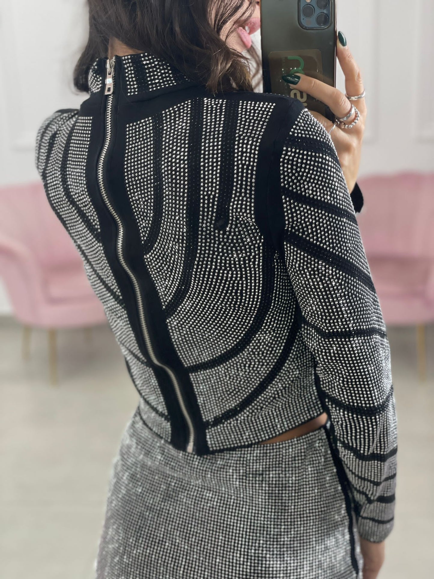 MAGLIA CROP MEZZOCOLLO CON STRASS