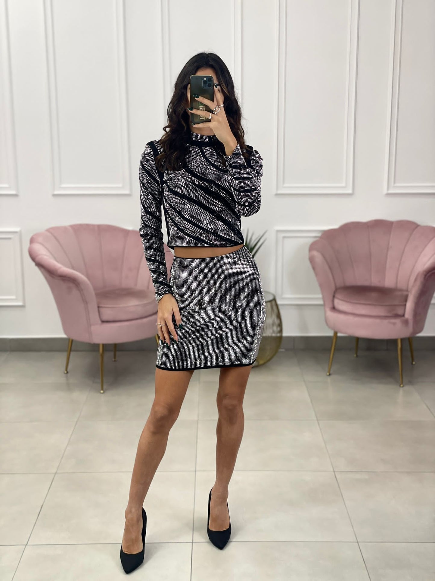MAGLIA CROP MEZZOCOLLO CON STRASS