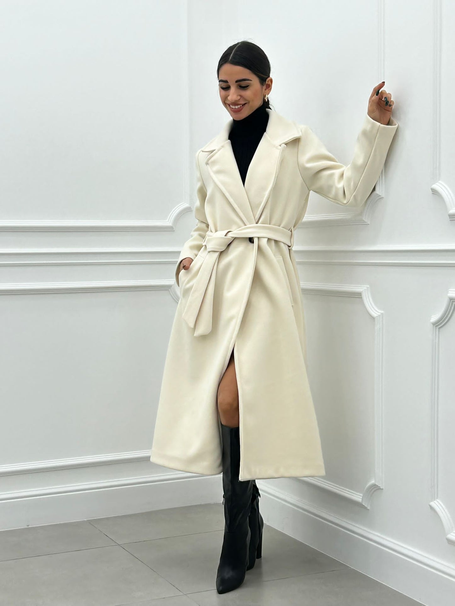 CAPPOTTO IN PANNO DOPPIO PETTO CON CINTURA