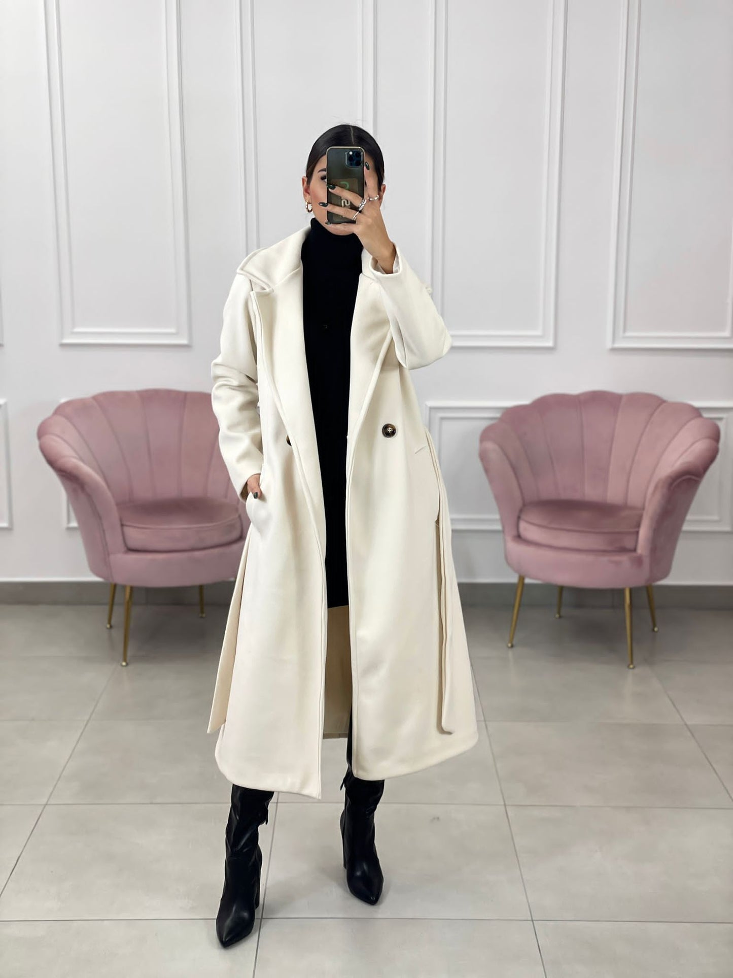 CAPPOTTO IN PANNO DOPPIO PETTO CON CINTURA