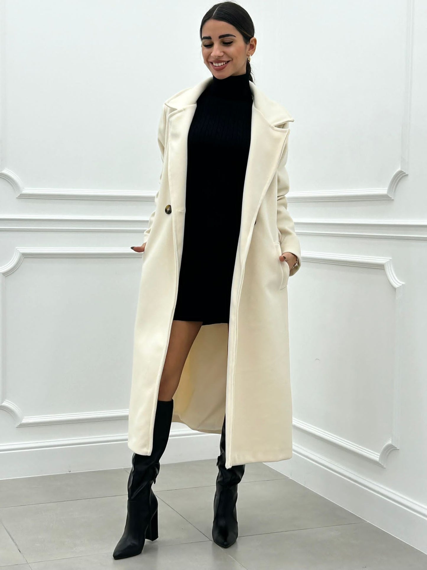 CAPPOTTO IN PANNO DOPPIO PETTO CON CINTURA