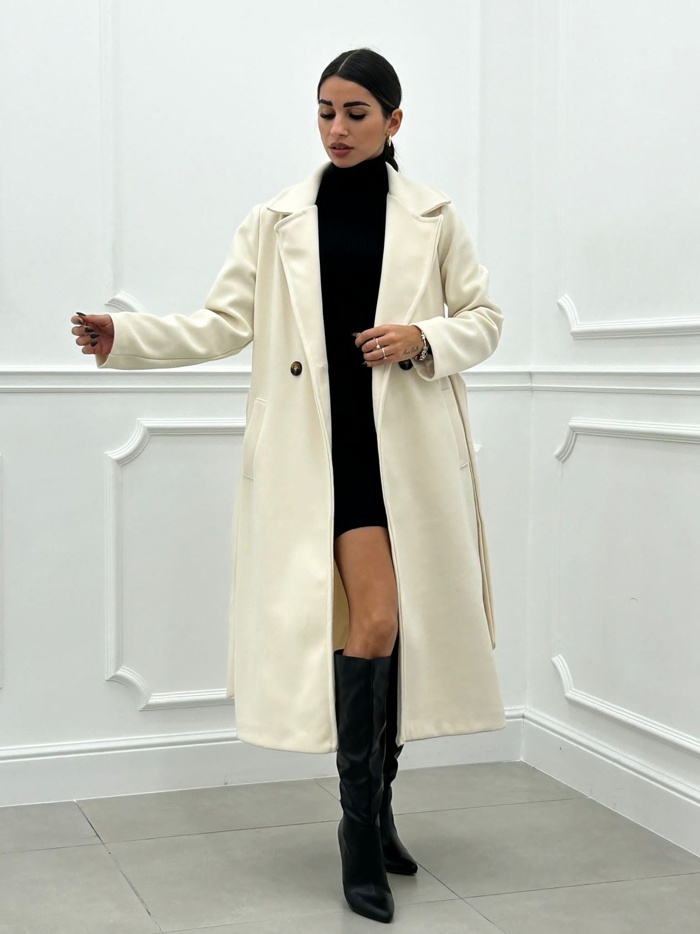 CAPPOTTO IN PANNO DOPPIO PETTO CON CINTURA