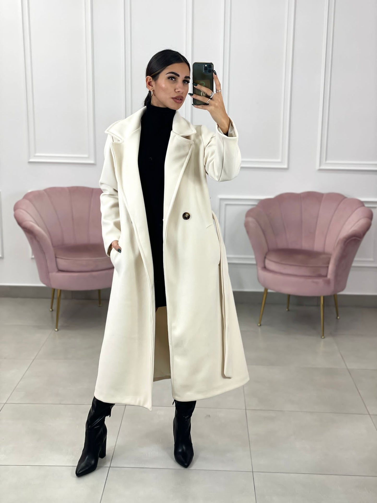 CAPPOTTO IN PANNO DOPPIO PETTO CON CINTURA
