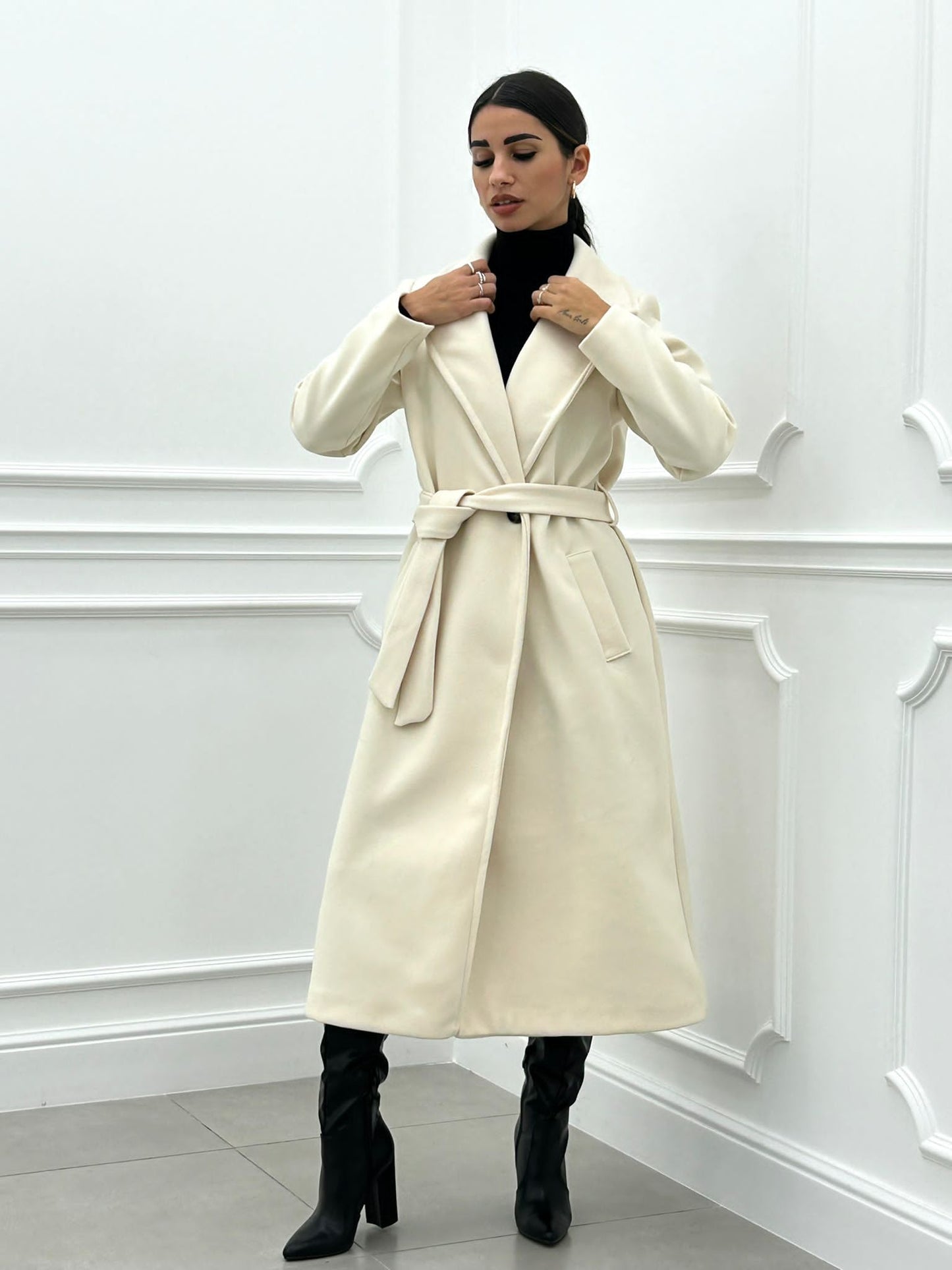 CAPPOTTO IN PANNO DOPPIO PETTO CON CINTURA