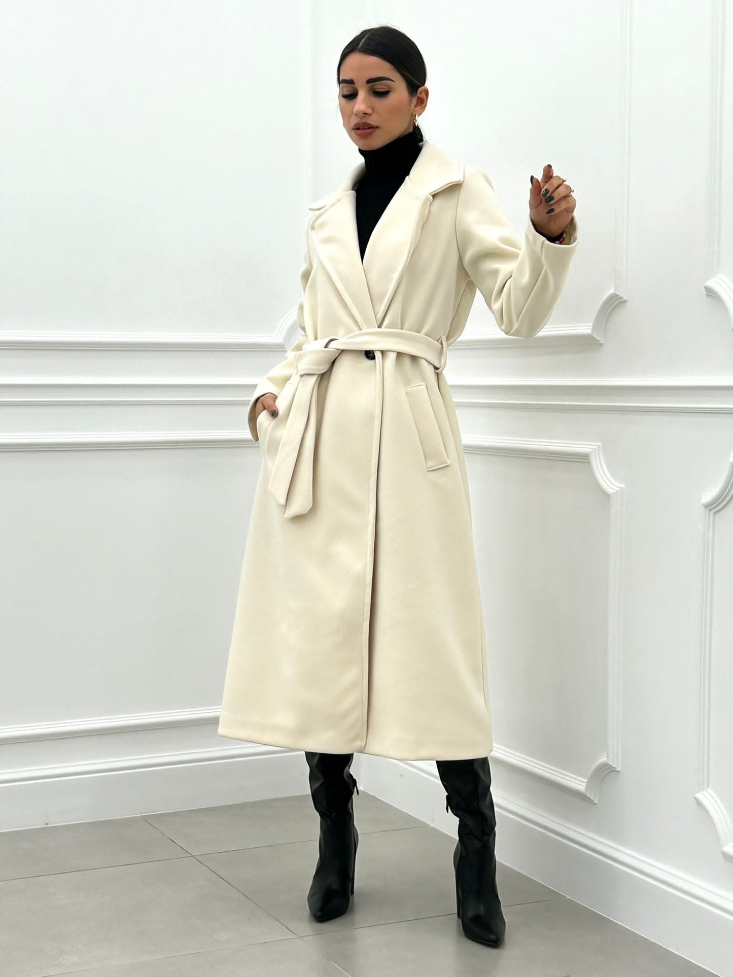 CAPPOTTO IN PANNO DOPPIO PETTO CON CINTURA