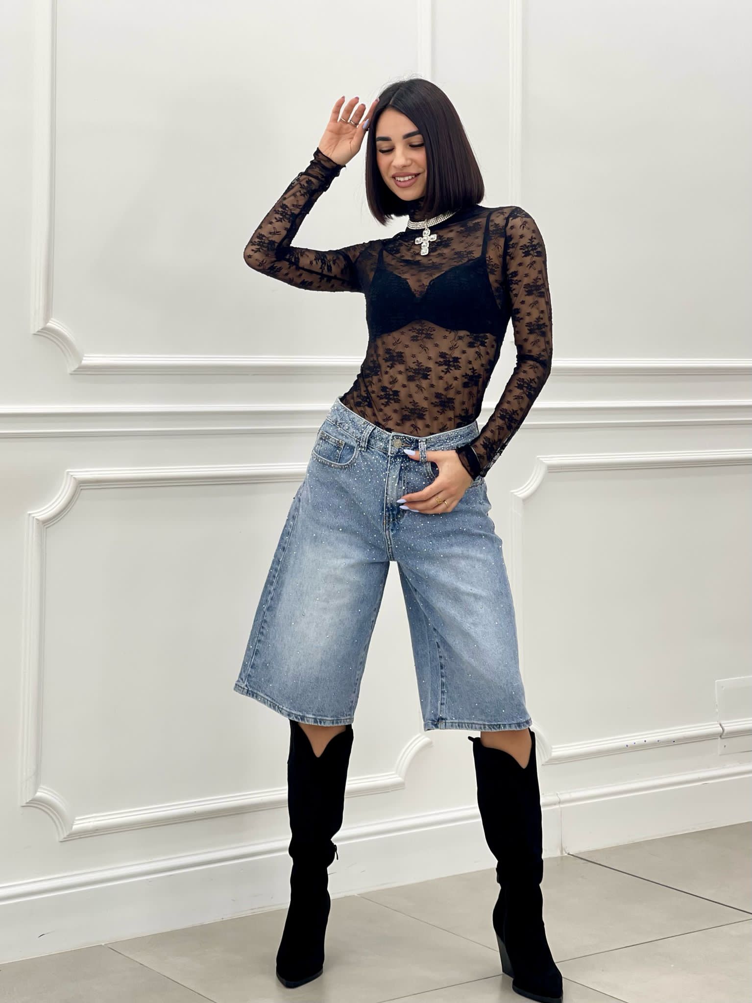 BERMUDA DENIM CON STRASS NEW SS25