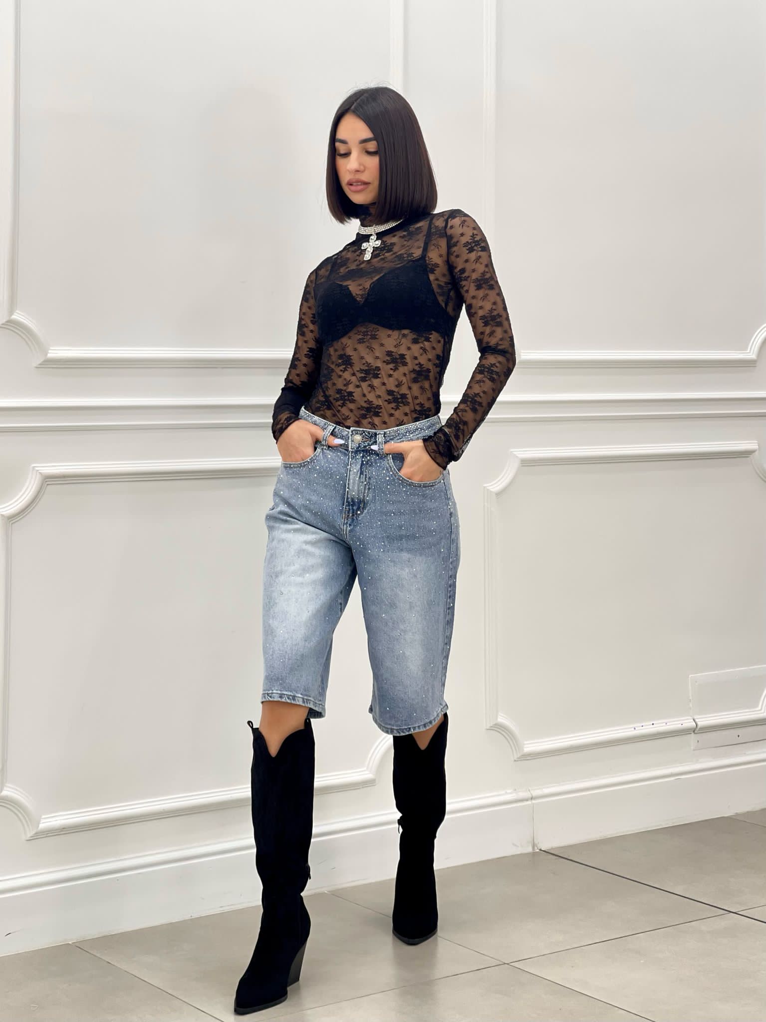 BERMUDA DENIM CON STRASS NEW SS25