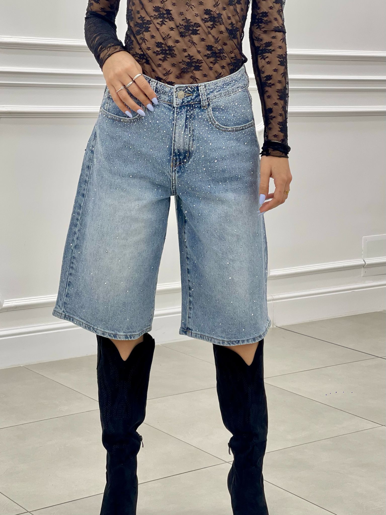 BERMUDA DENIM CON STRASS NEW SS25