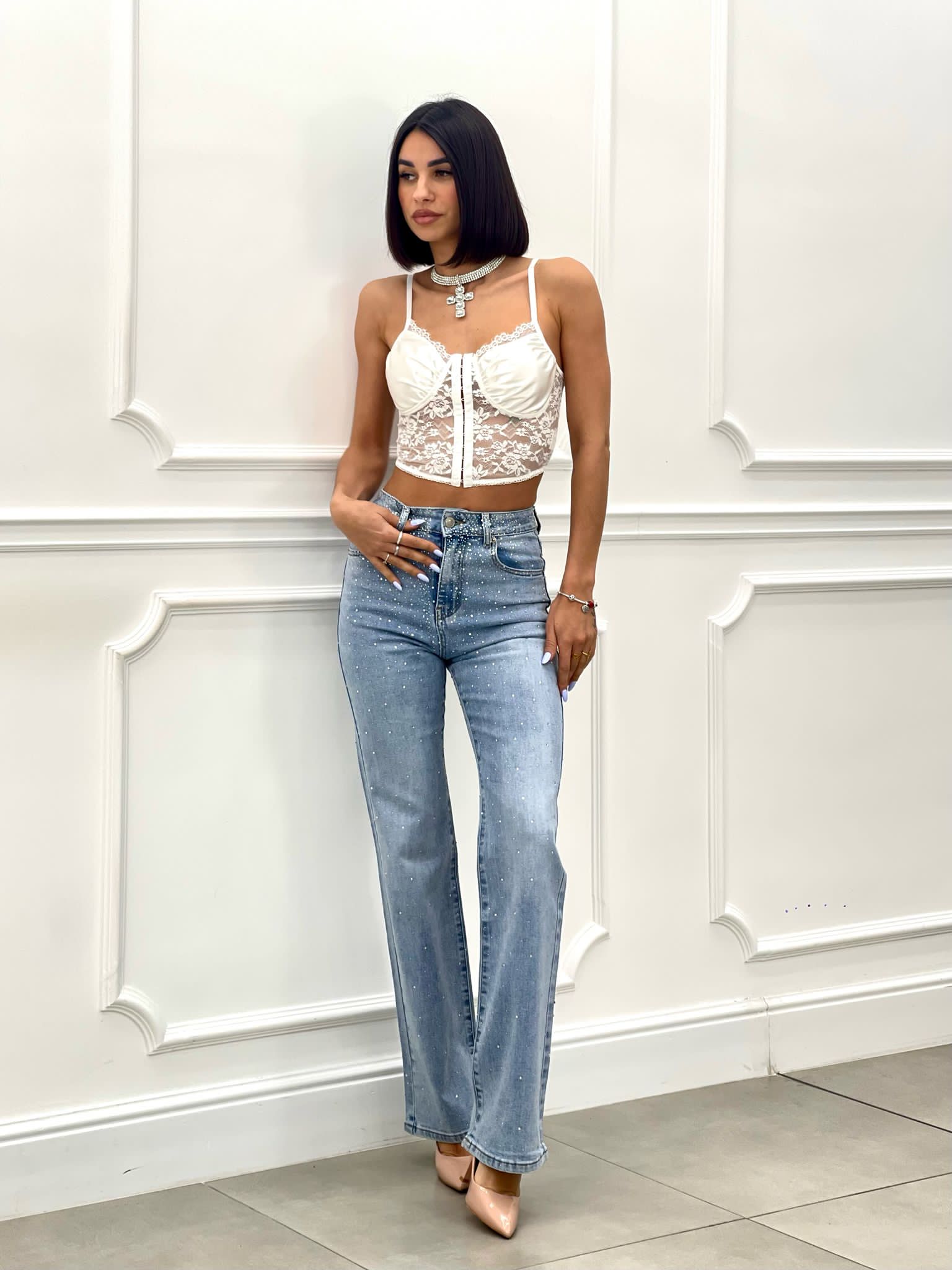 JEANS ZAMPA CON STRASS NEW SS25